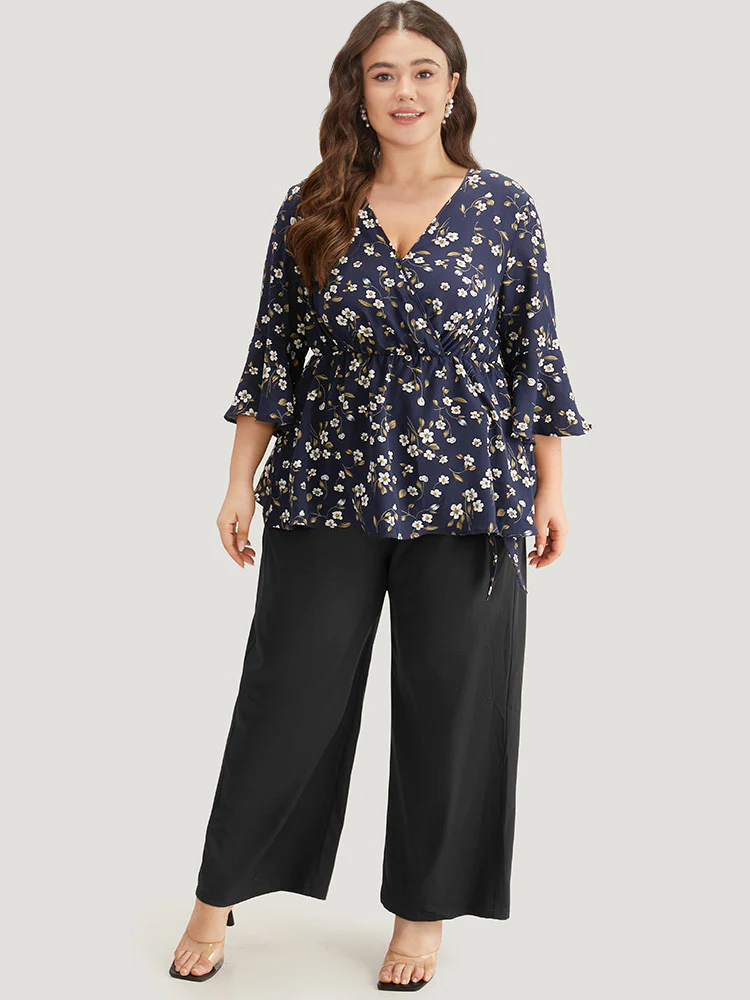 Floral Wrap Flutter Sleeve  Woven Blouse - Image 5