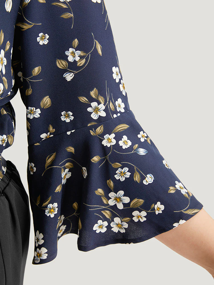Floral Wrap Flutter Sleeve  Woven Blouse - Image 7