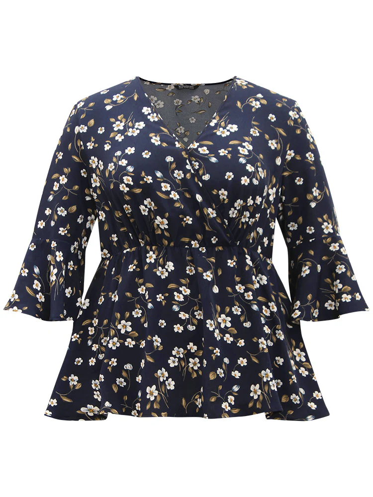Floral Wrap Flutter Sleeve  Woven Blouse - Image 9
