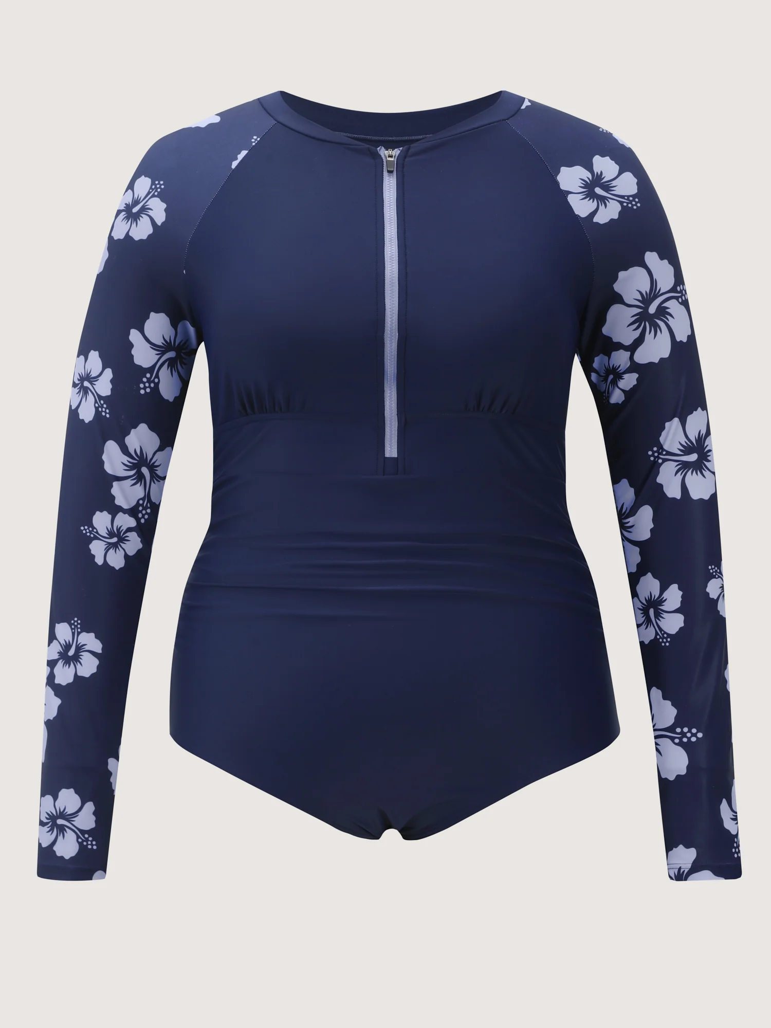 Floral Zipper Color Contrast One Piece Swimsuit - Image 8