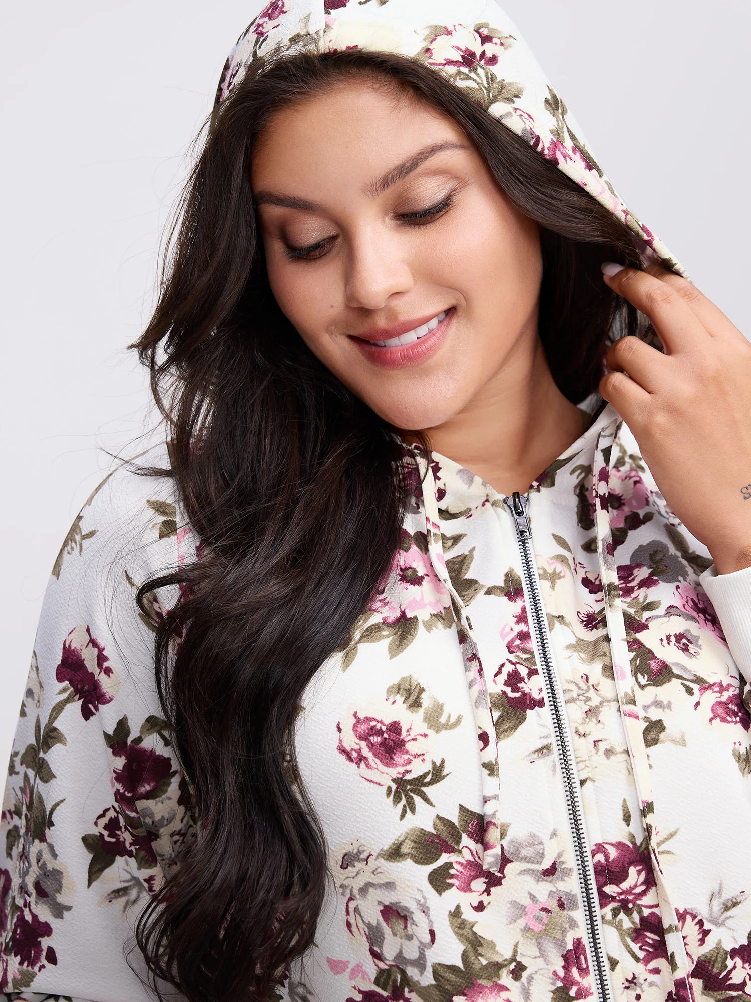 Flower Print Pockets Zipper Jacket - Image 2