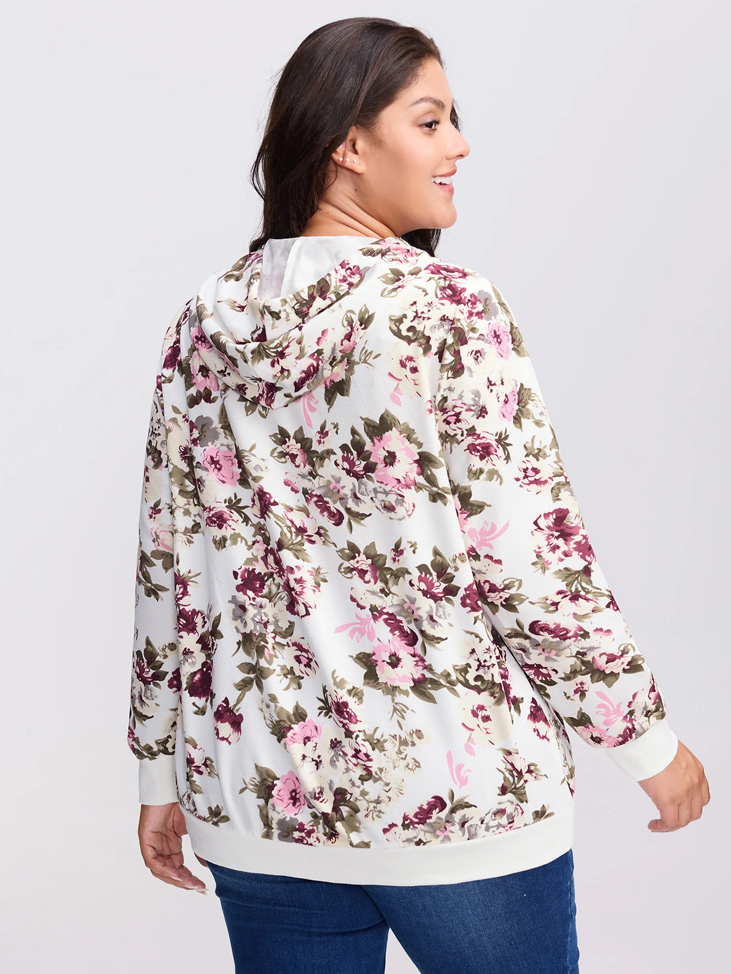Flower Print Pockets Zipper Jacket - Image 4