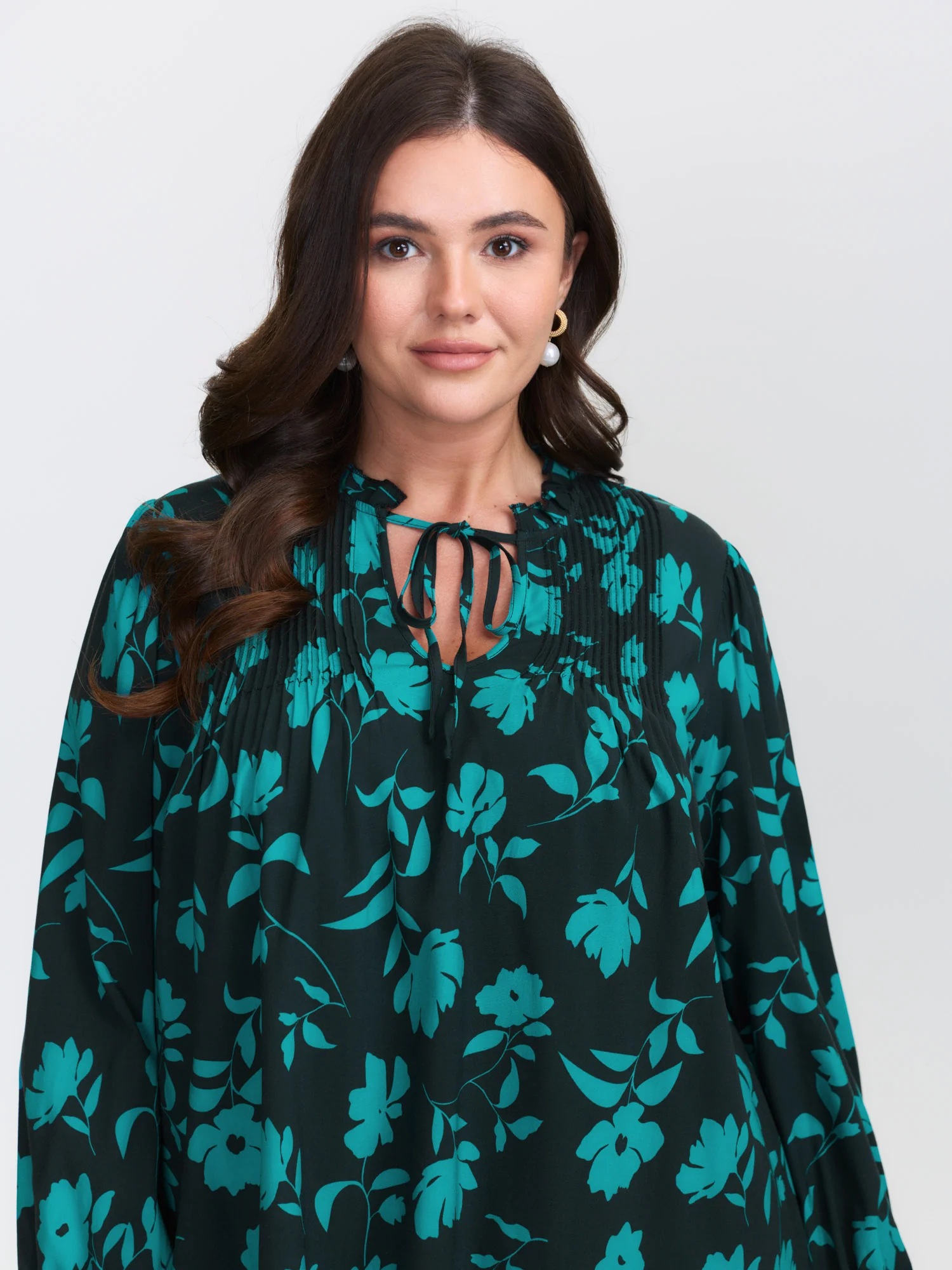 Flower Silhouette Neck-Tie Blouse - Image 2