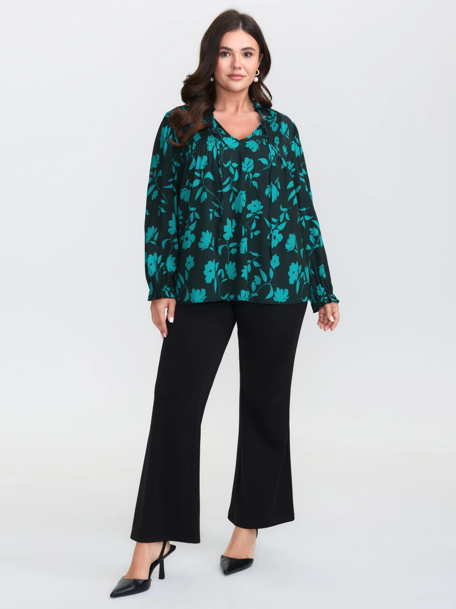 Flower Silhouette Neck-Tie Blouse - Image 3