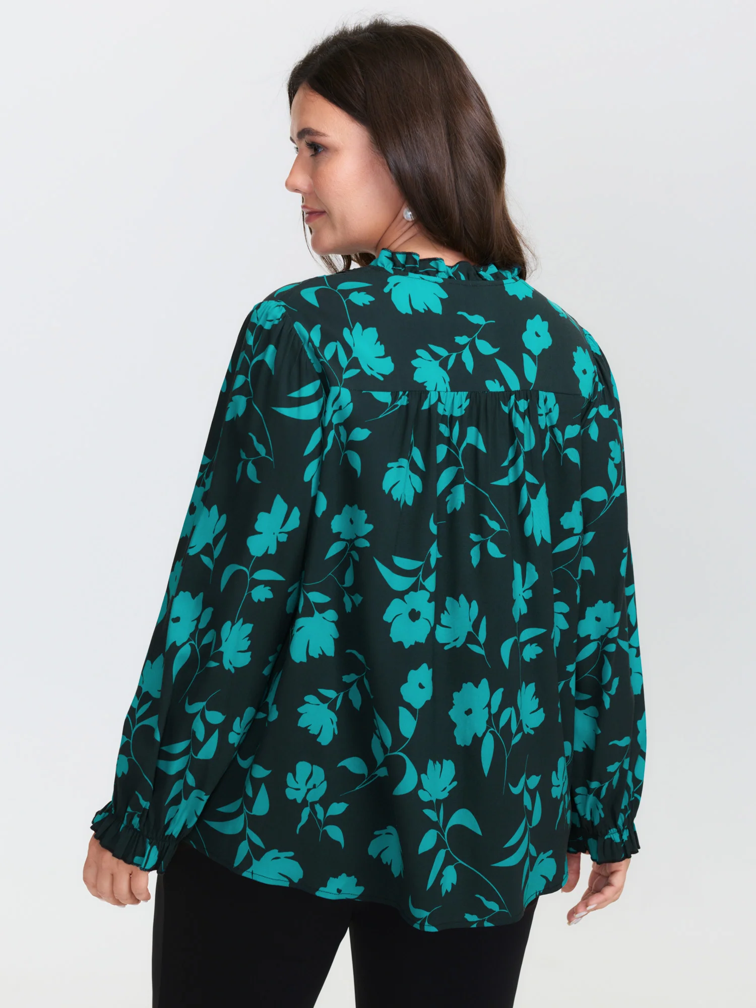 Flower Silhouette Neck-Tie Blouse - Image 4