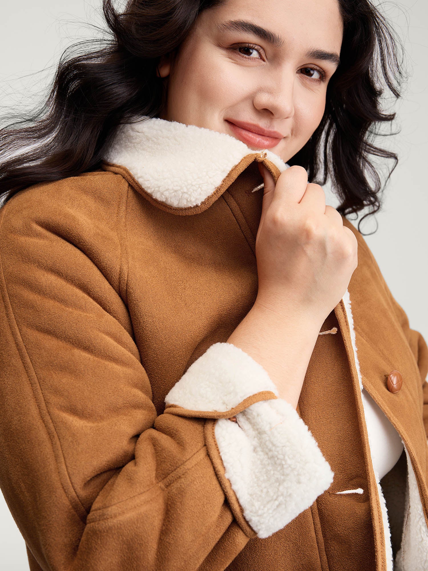 Fluffy Contrast Buttons Quilted Jacket - Image 2