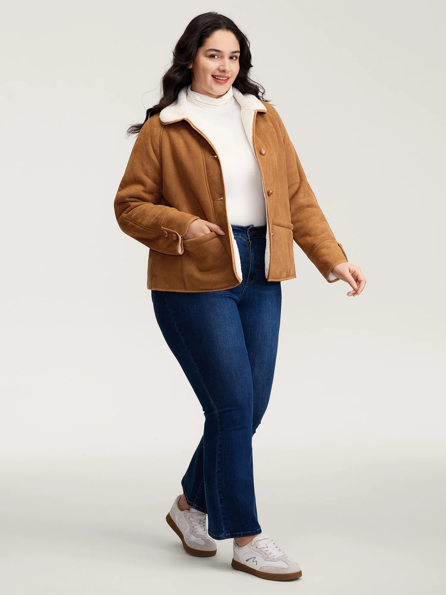 Fluffy Contrast Buttons Quilted Jacket - Image 3