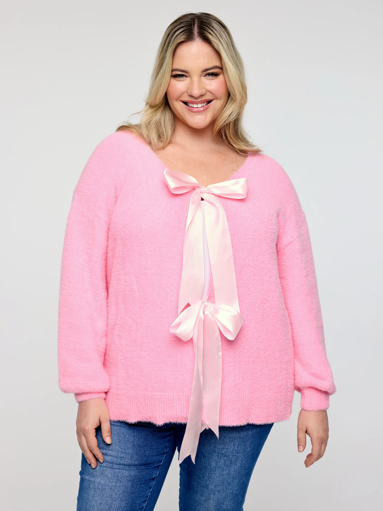 Fluffy Ribbon Bowtie Knit Cardigan - Image 2