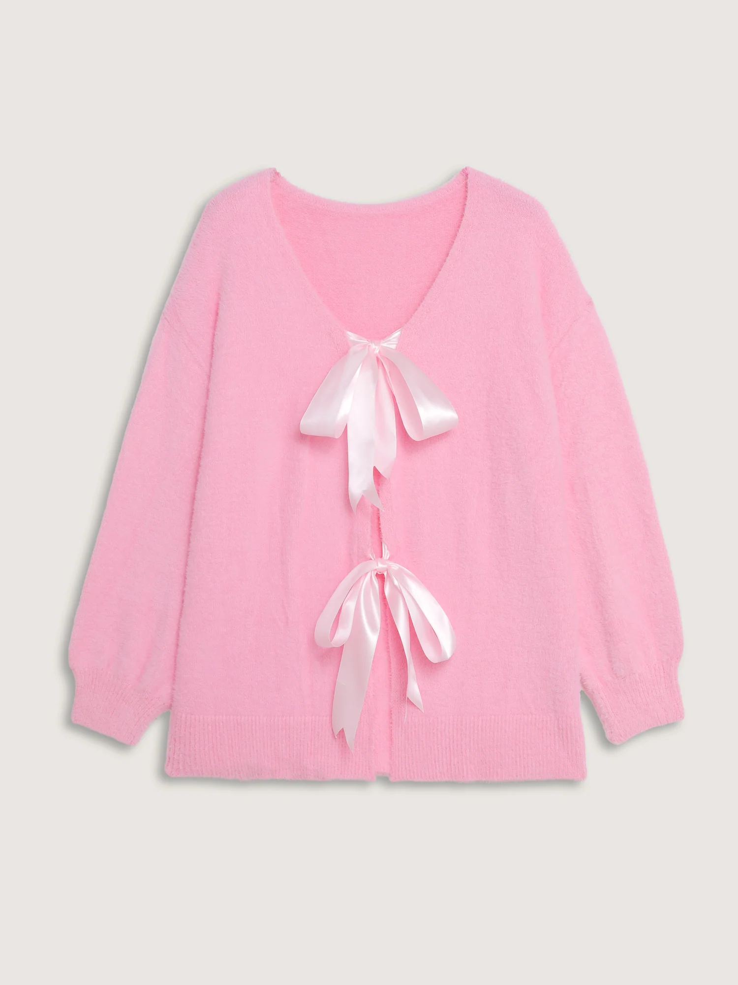 Fluffy Ribbon Bowtie Knit Cardigan - Image 8