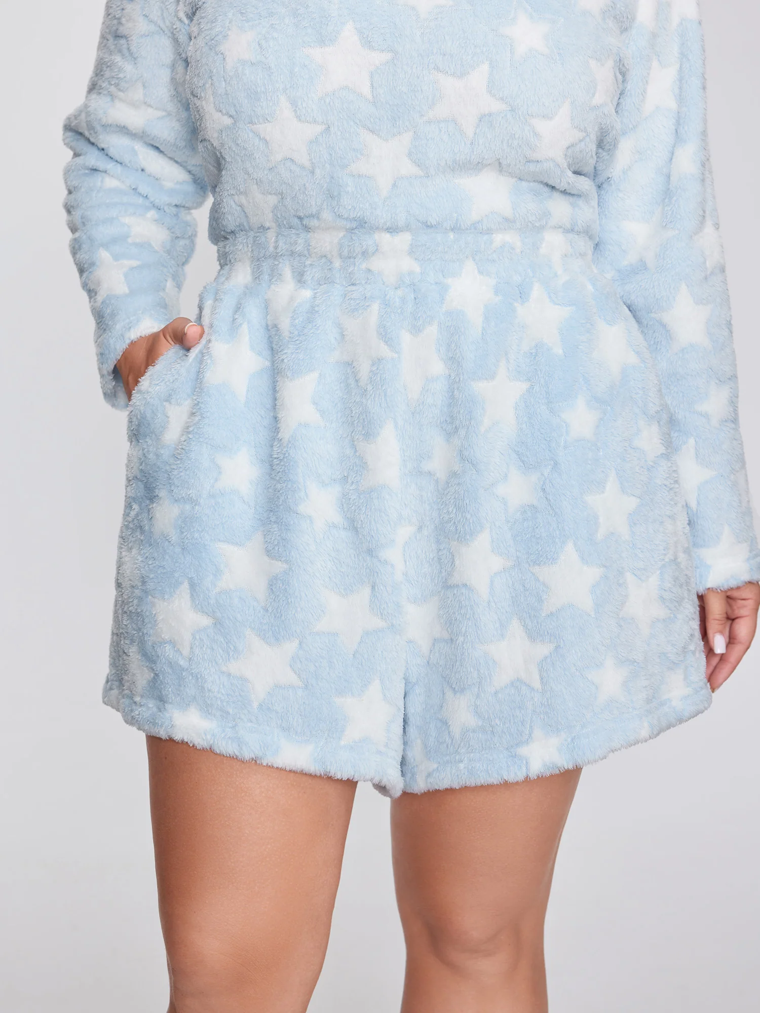 Fluffy Star Print Pockets Loungewear Set - Image 3