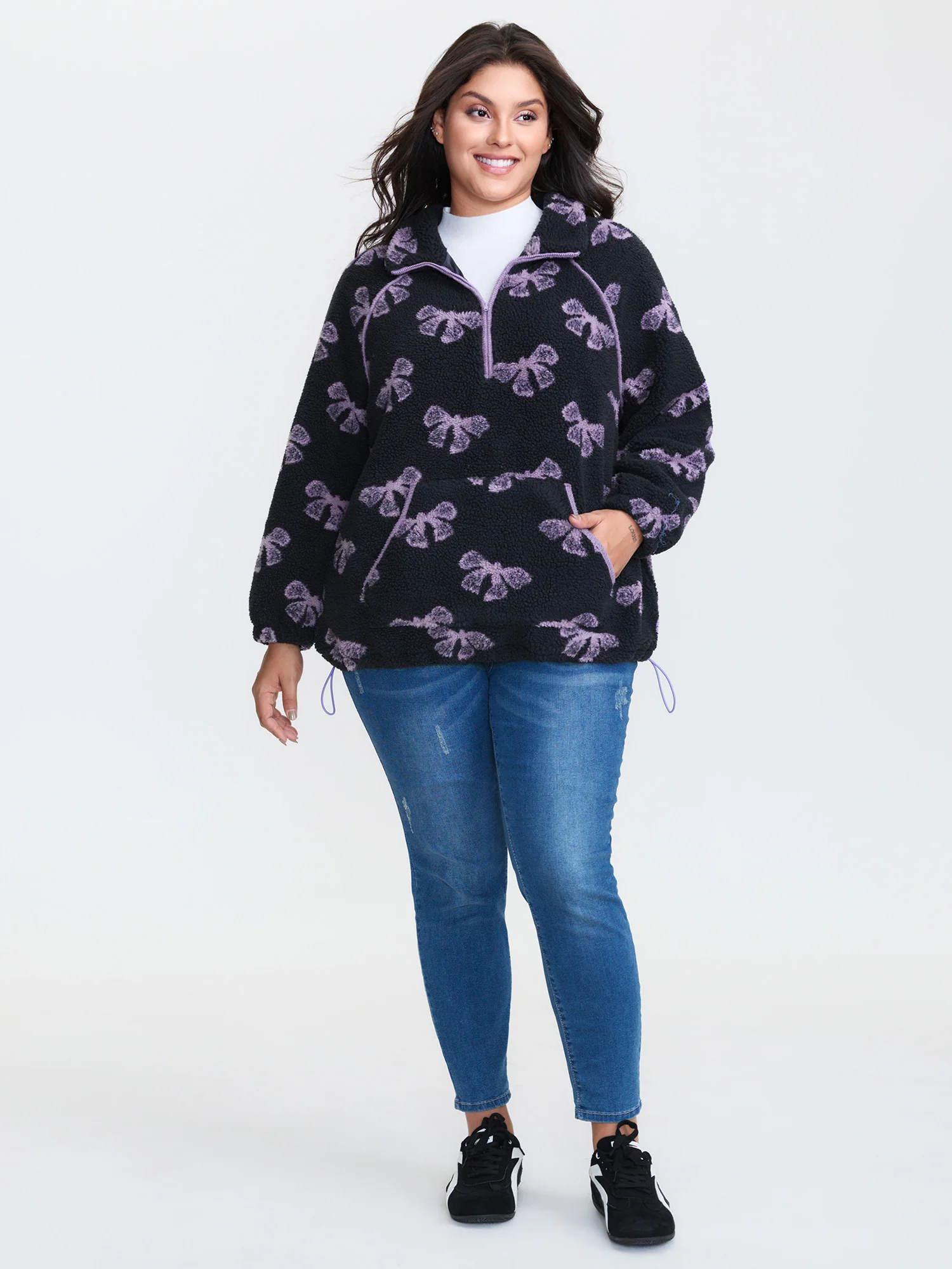 Fluffy Texture Bowknot Pattern Adjustable Sweatshirt - Image 2