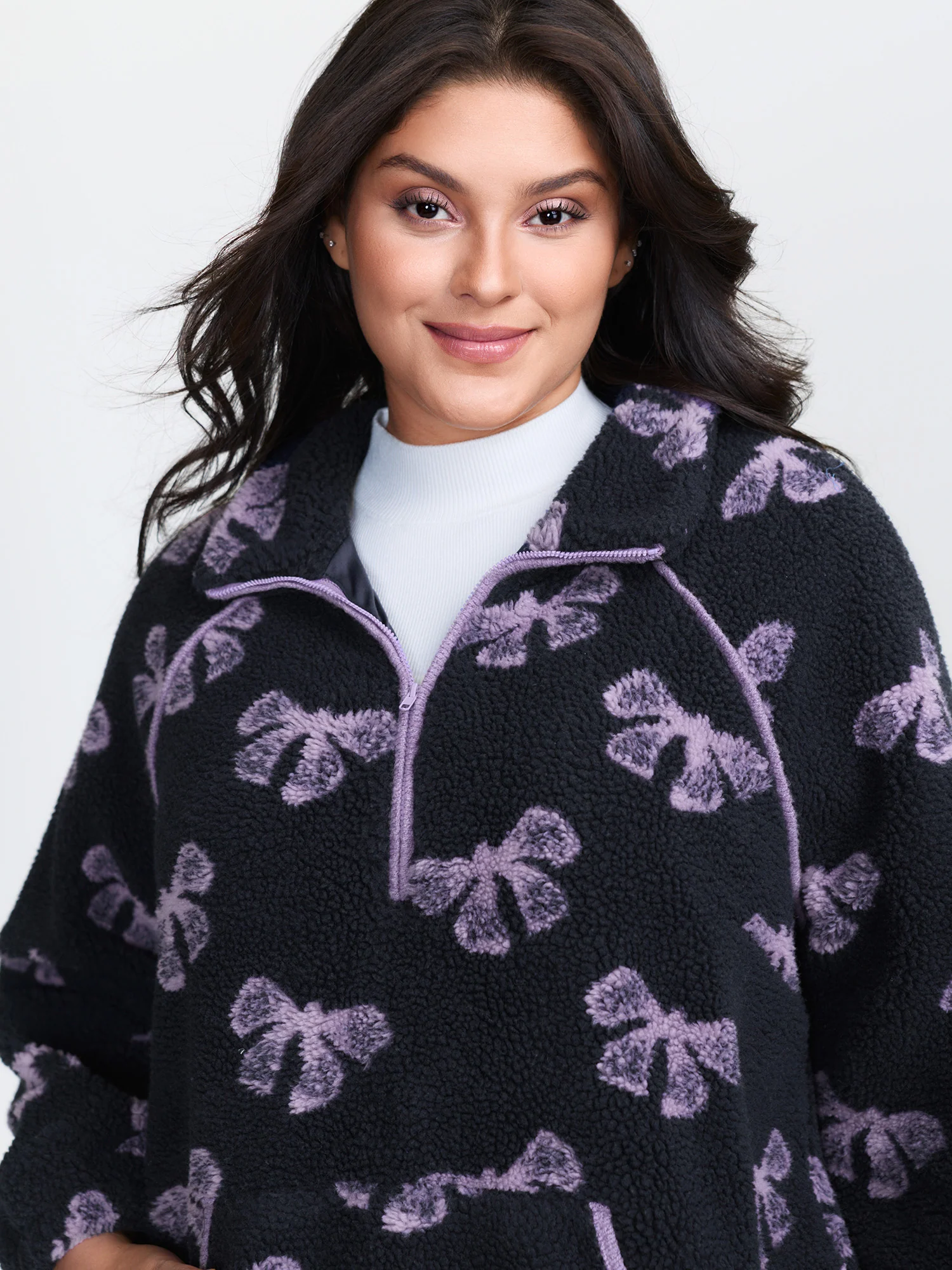 Fluffy Texture Bowknot Pattern Adjustable Sweatshirt - Image 3