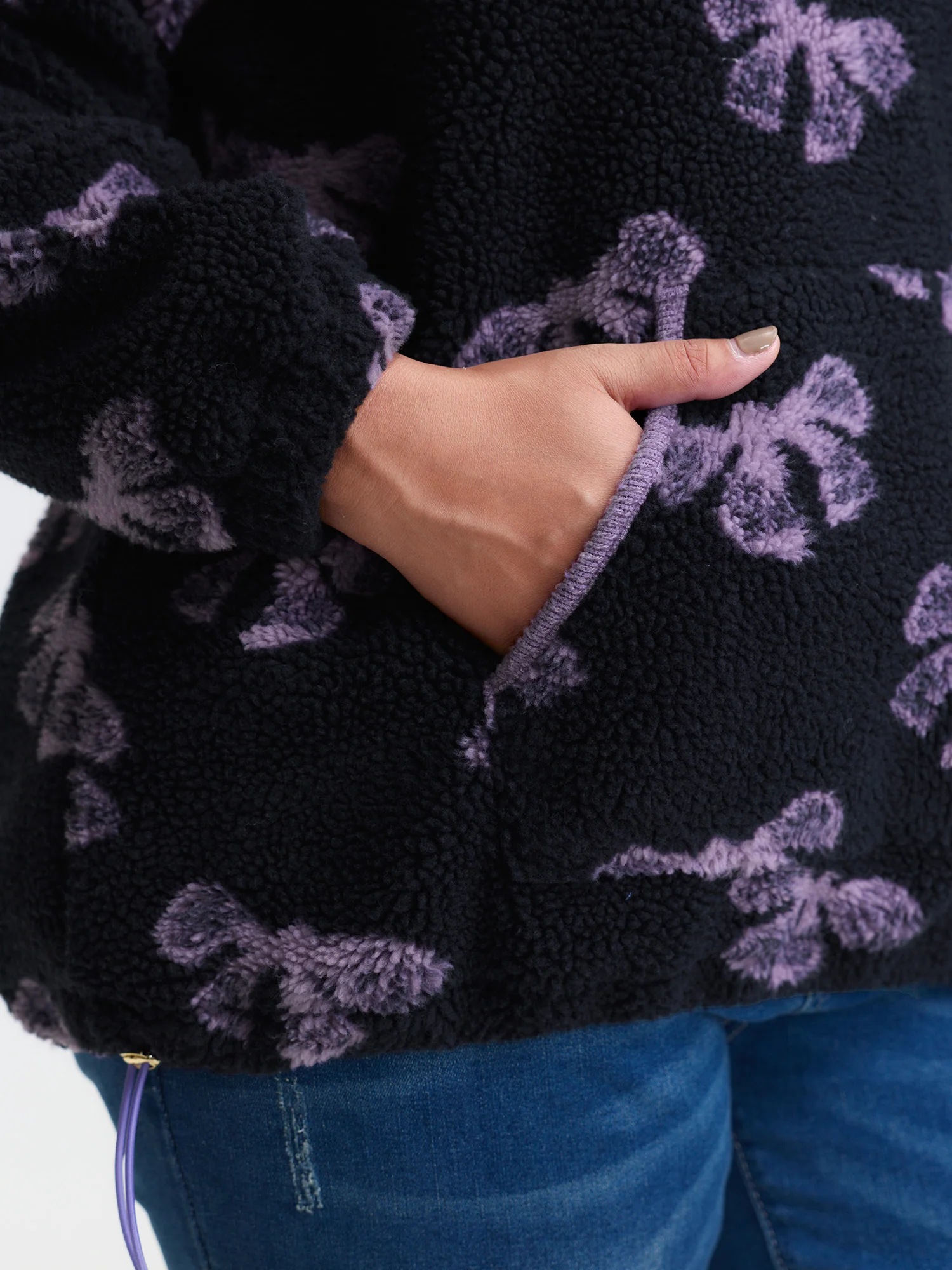 Fluffy Texture Bowknot Pattern Adjustable Sweatshirt - Image 4
