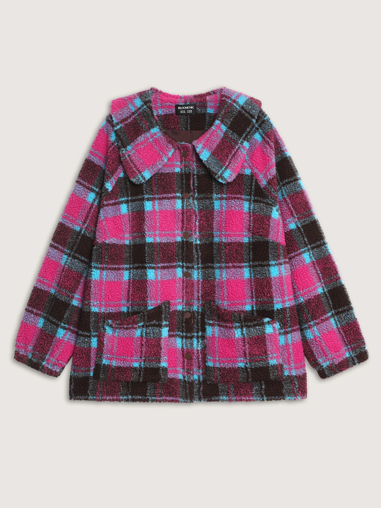 Fluffy Texture Plaid Button-Front Coat - Image 9