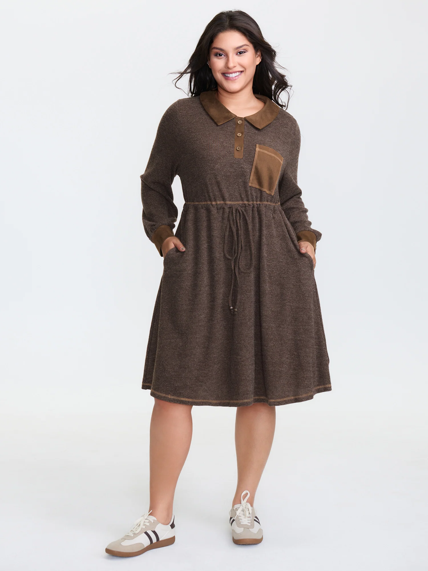 Fluffy Textured Color Contrast Midi Dress - Image 2