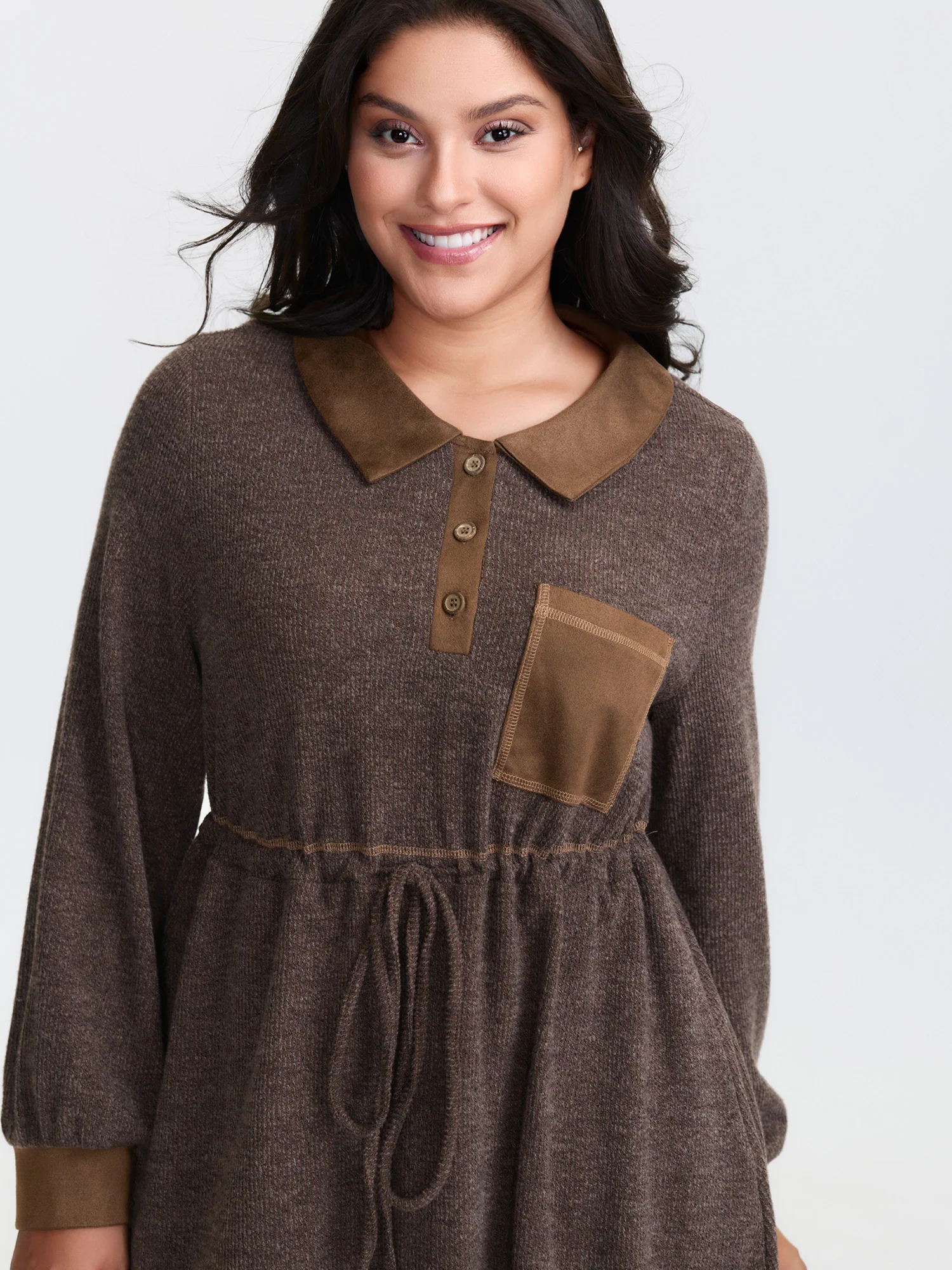 Fluffy Textured Color Contrast Midi Dress - Image 3