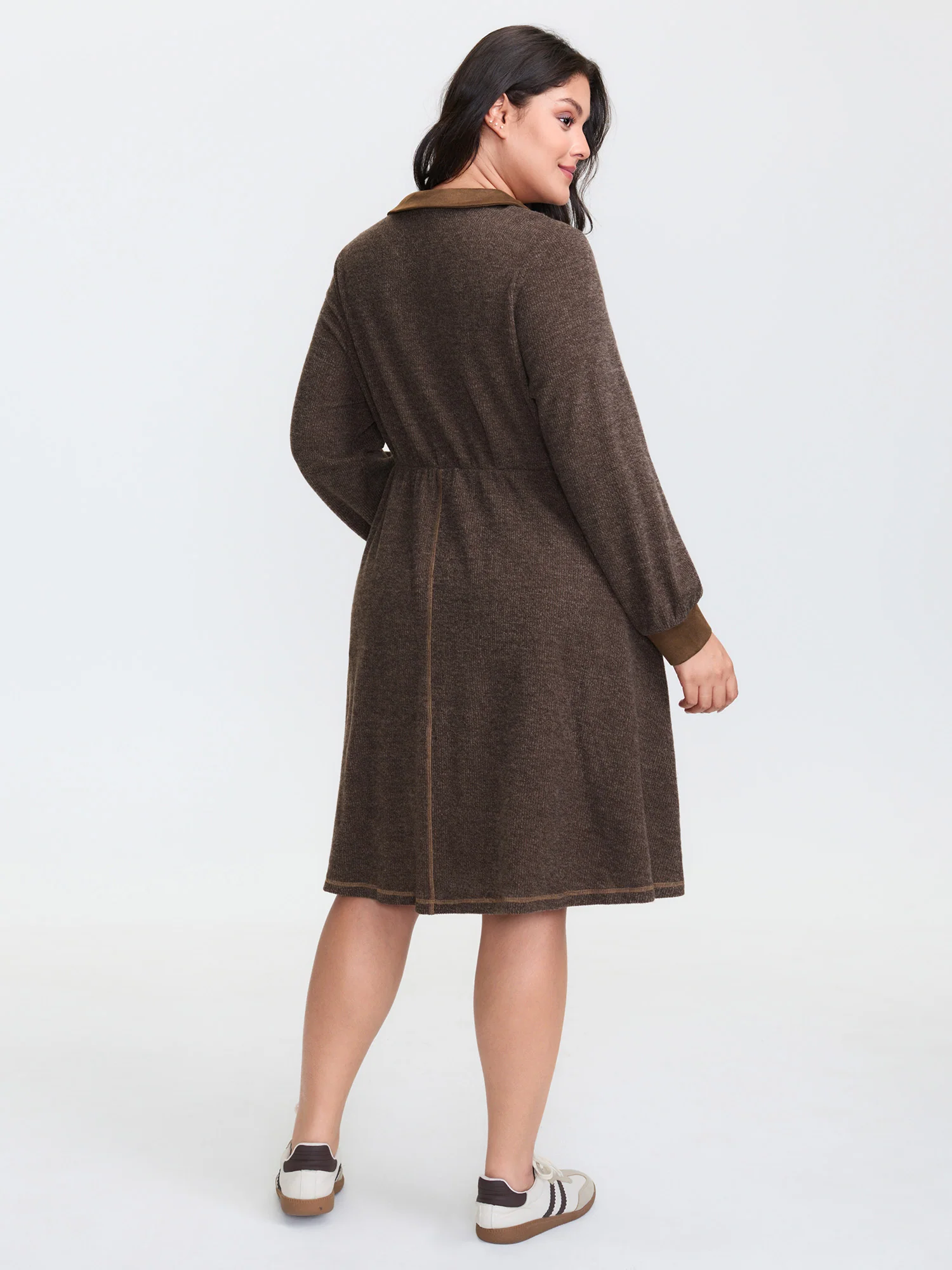Fluffy Textured Color Contrast Midi Dress - Image 4