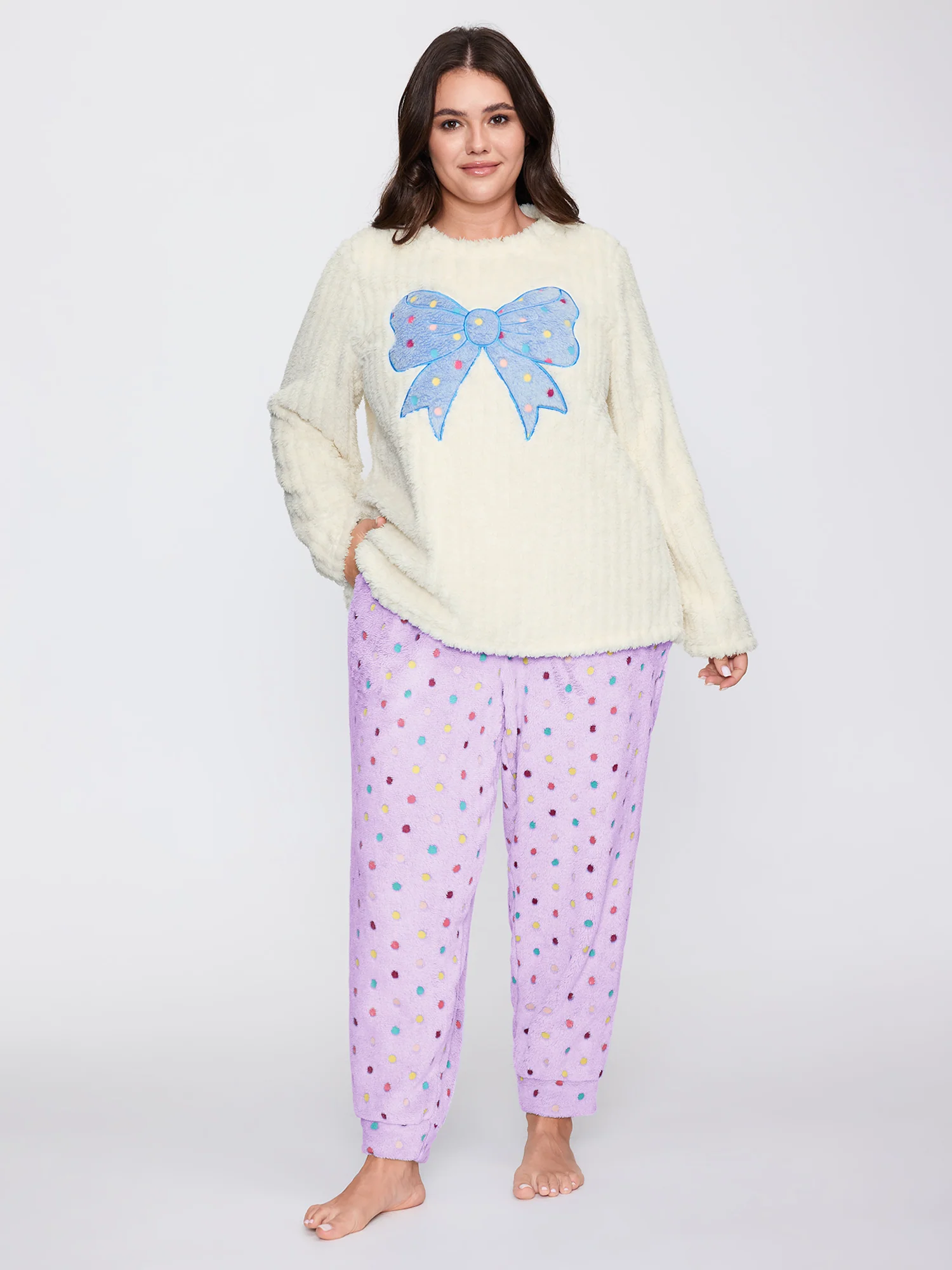 Fluffy Textured Polka Dots Lounge Bottoms - Image 10