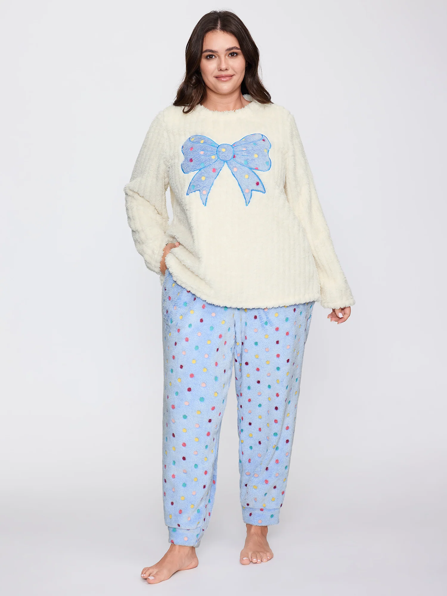 Fluffy Textured Polka Dots Lounge Bottoms - Image 2