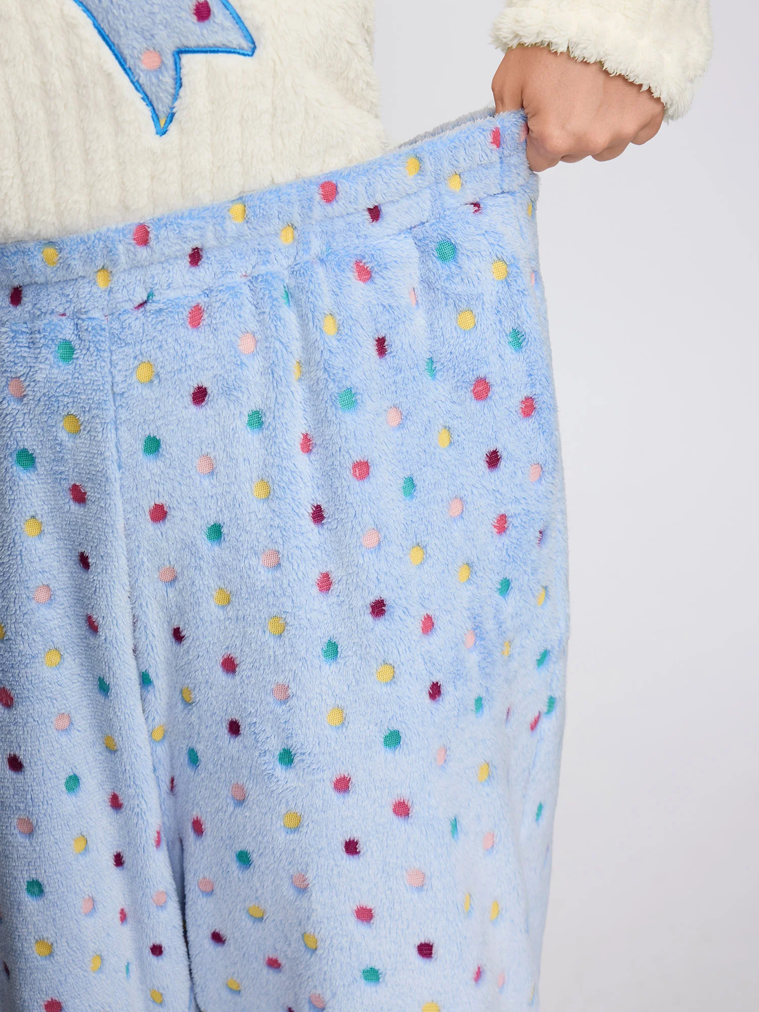 Fluffy Textured Polka Dots Lounge Bottoms - Image 4