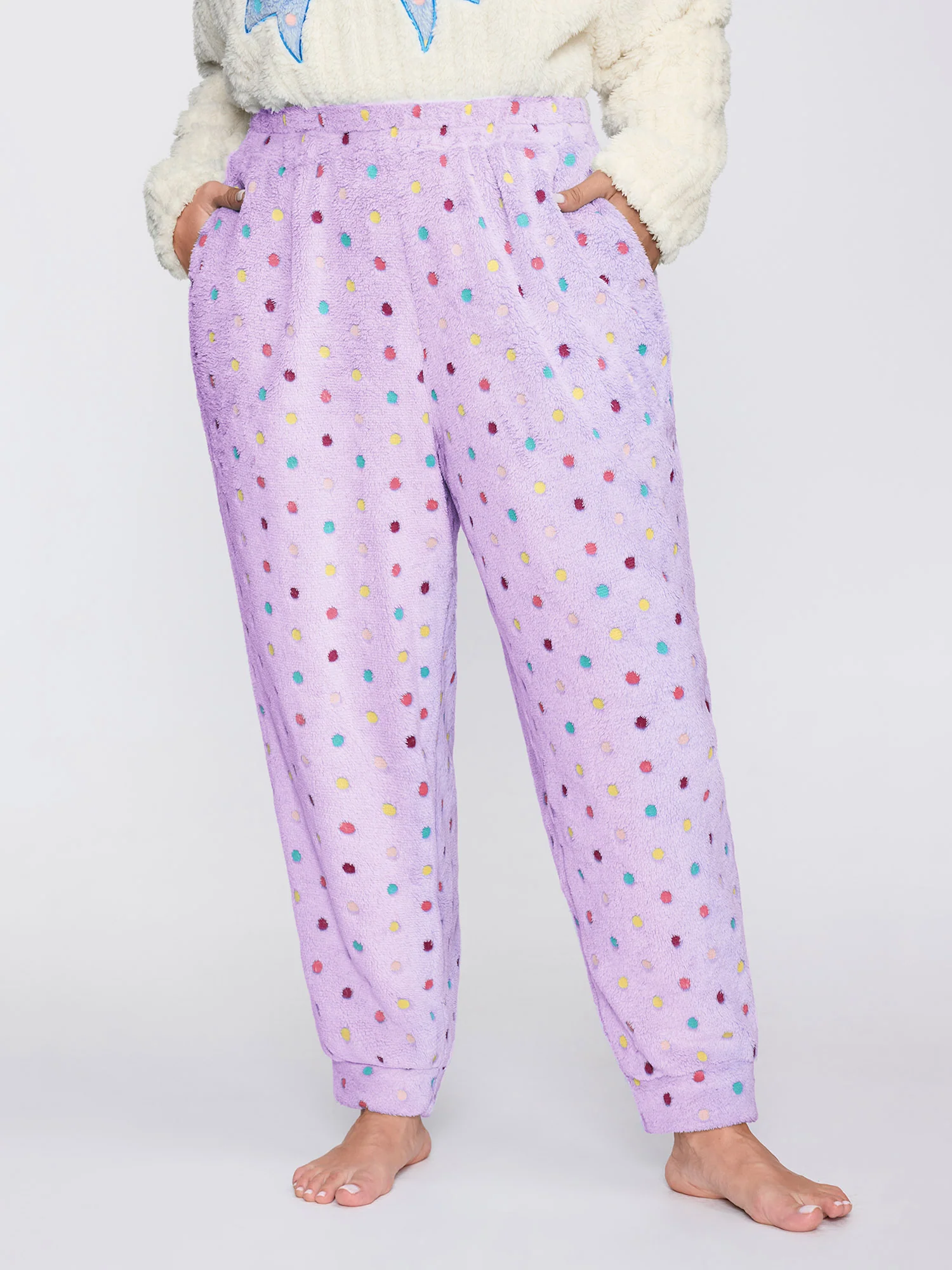 Fluffy Textured Polka Dots Lounge Bottoms - Image 9
