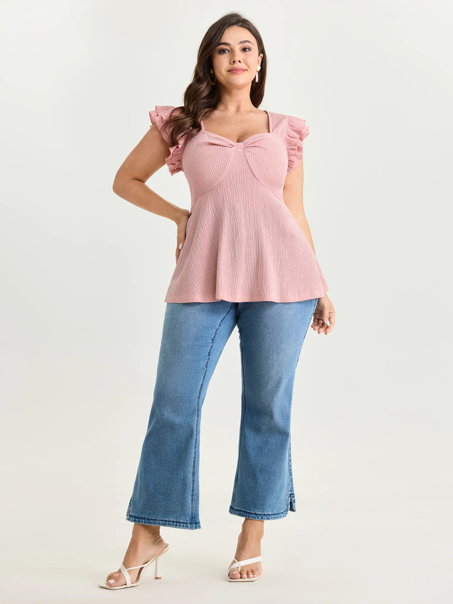 Flutter Layered Sleeve Sweetheart Knit Top - Image 3