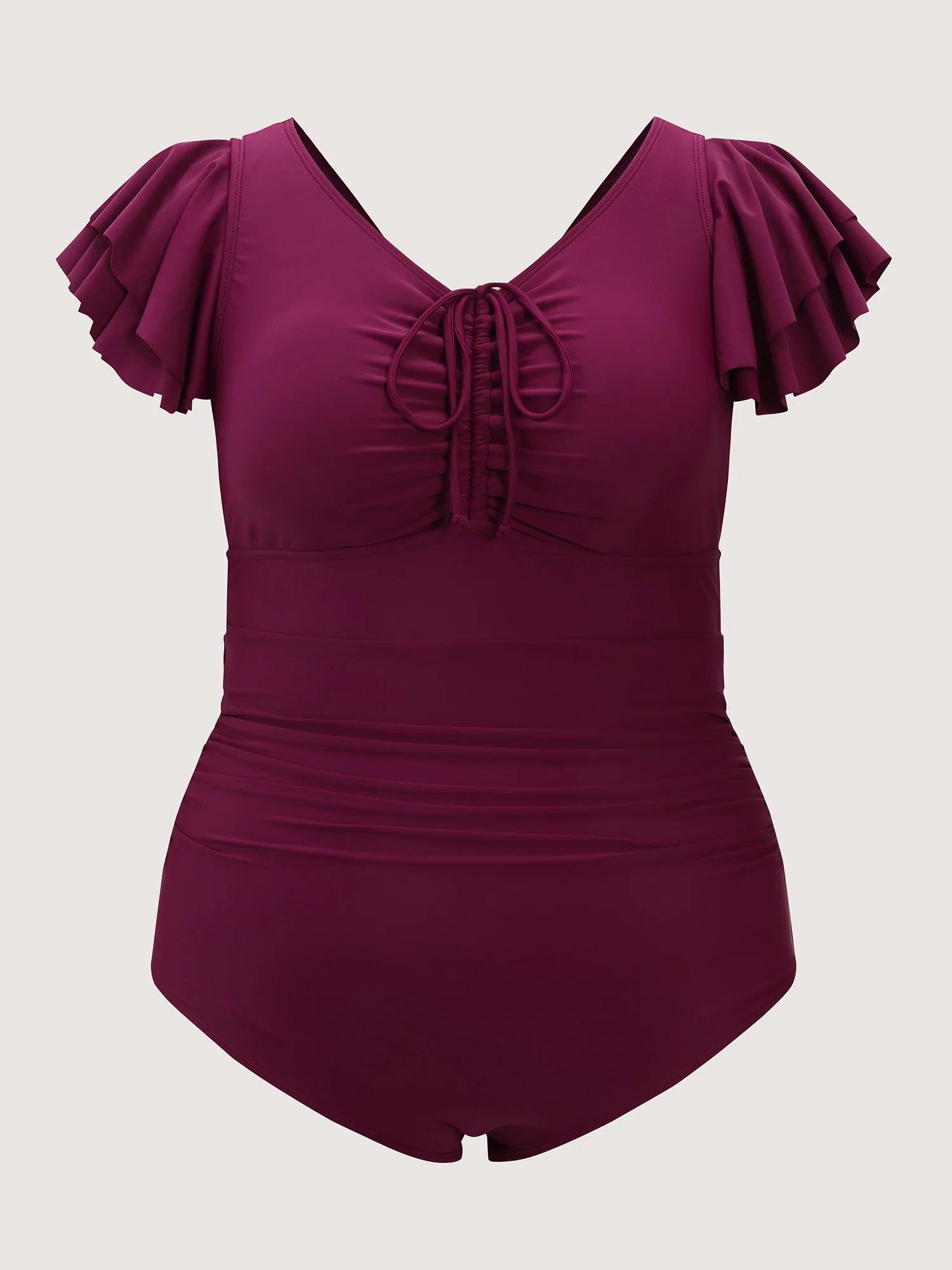 Flutter Sleeve Adjustable Drawstring One Piece Swimsuit - Image 7