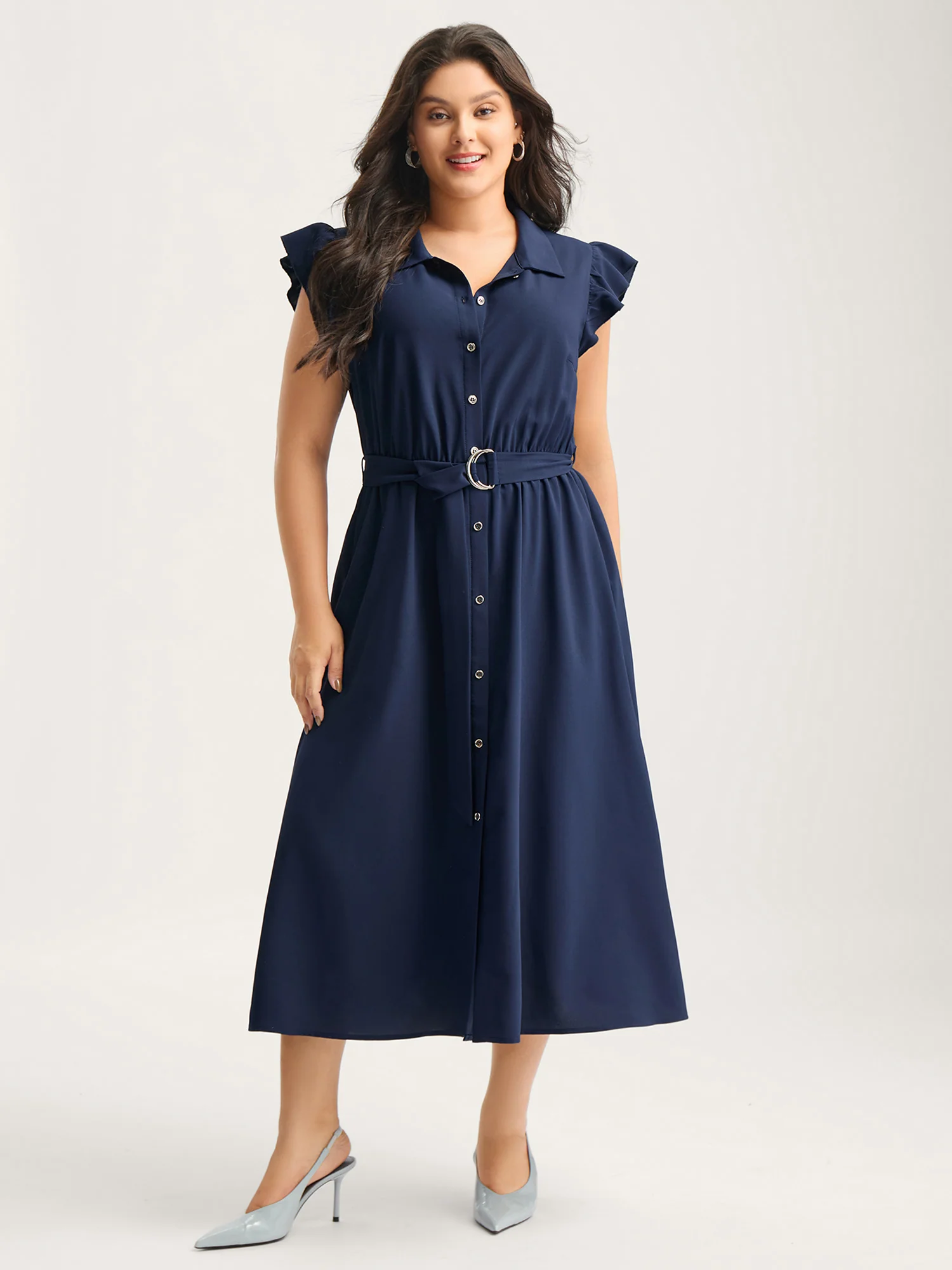 Flutter Sleeve Belted Shirt Dress - Image 3