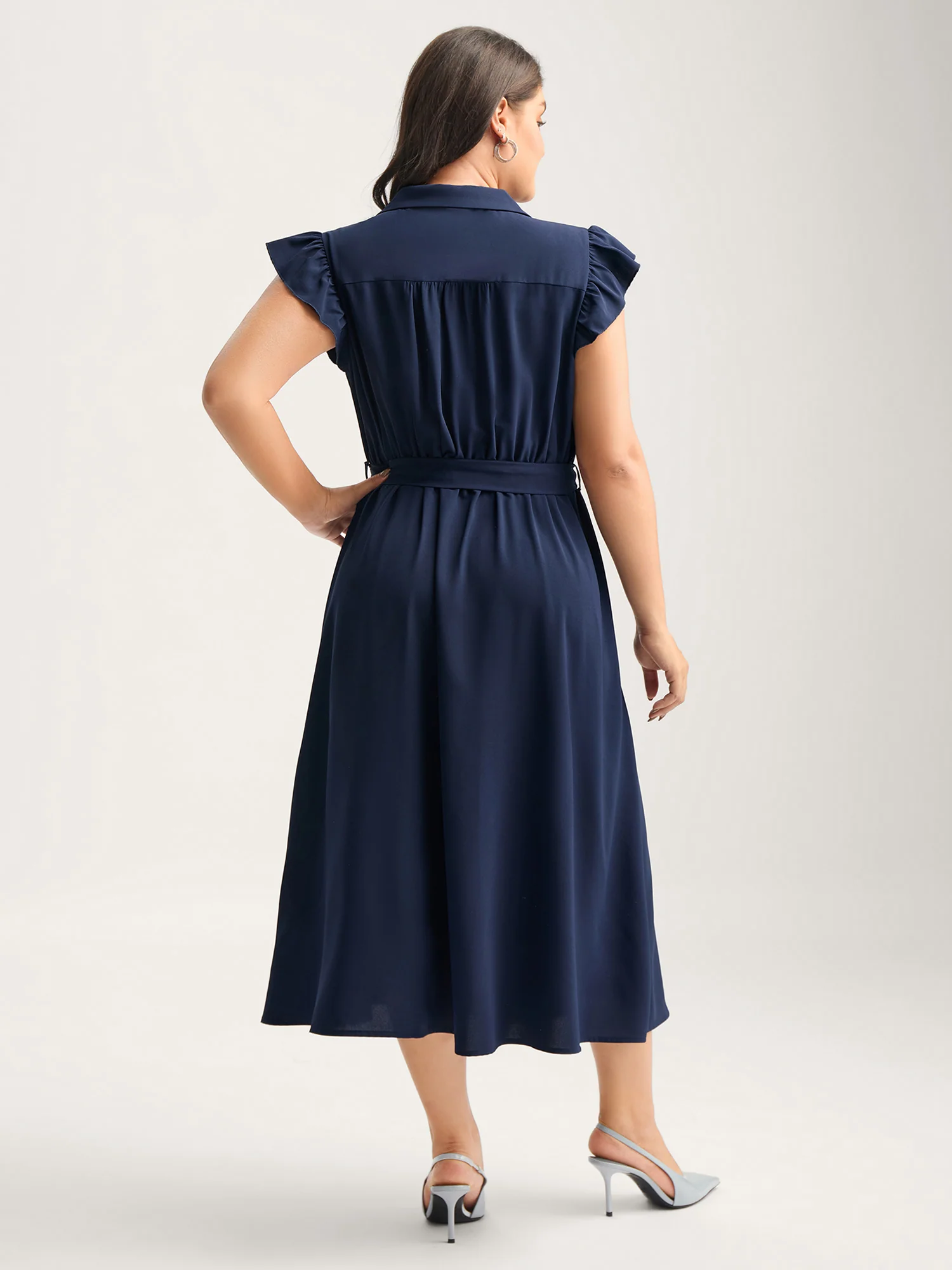 Flutter Sleeve Belted Shirt Dress - Image 4