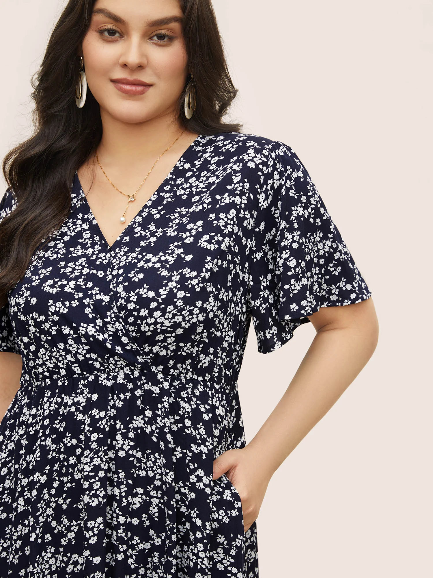 Bloom Dress - Flutter Sleeve Ditsy Floral Pocket Split Maxi Dress - Image 11