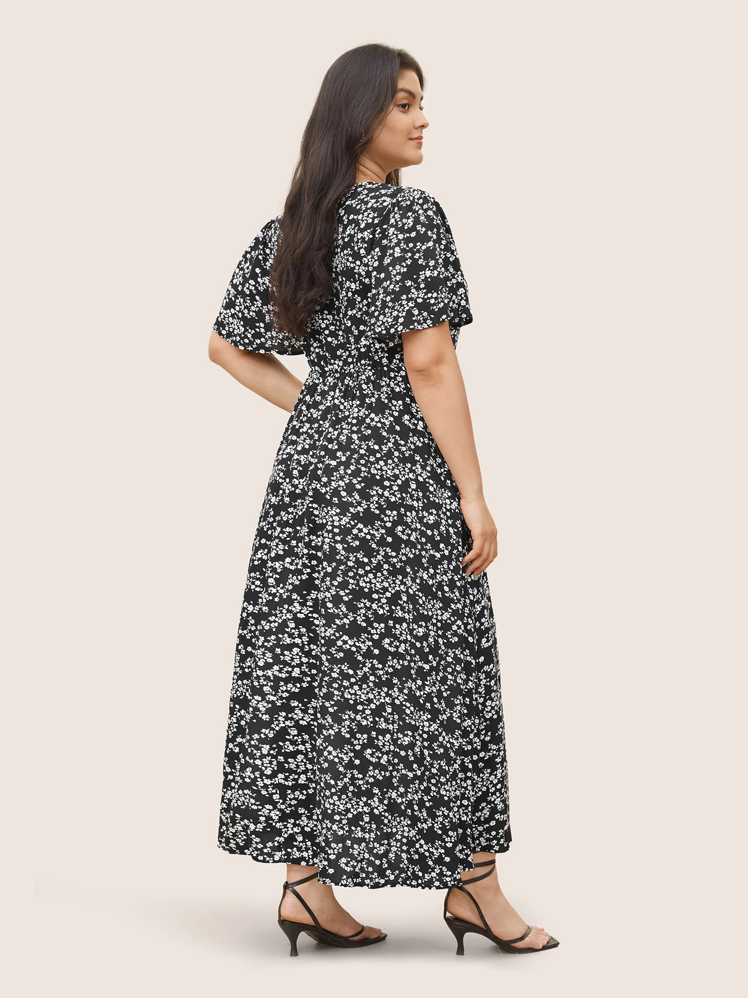 Bloom Dress - Flutter Sleeve Ditsy Floral Pocket Split Maxi Dress - Image 36