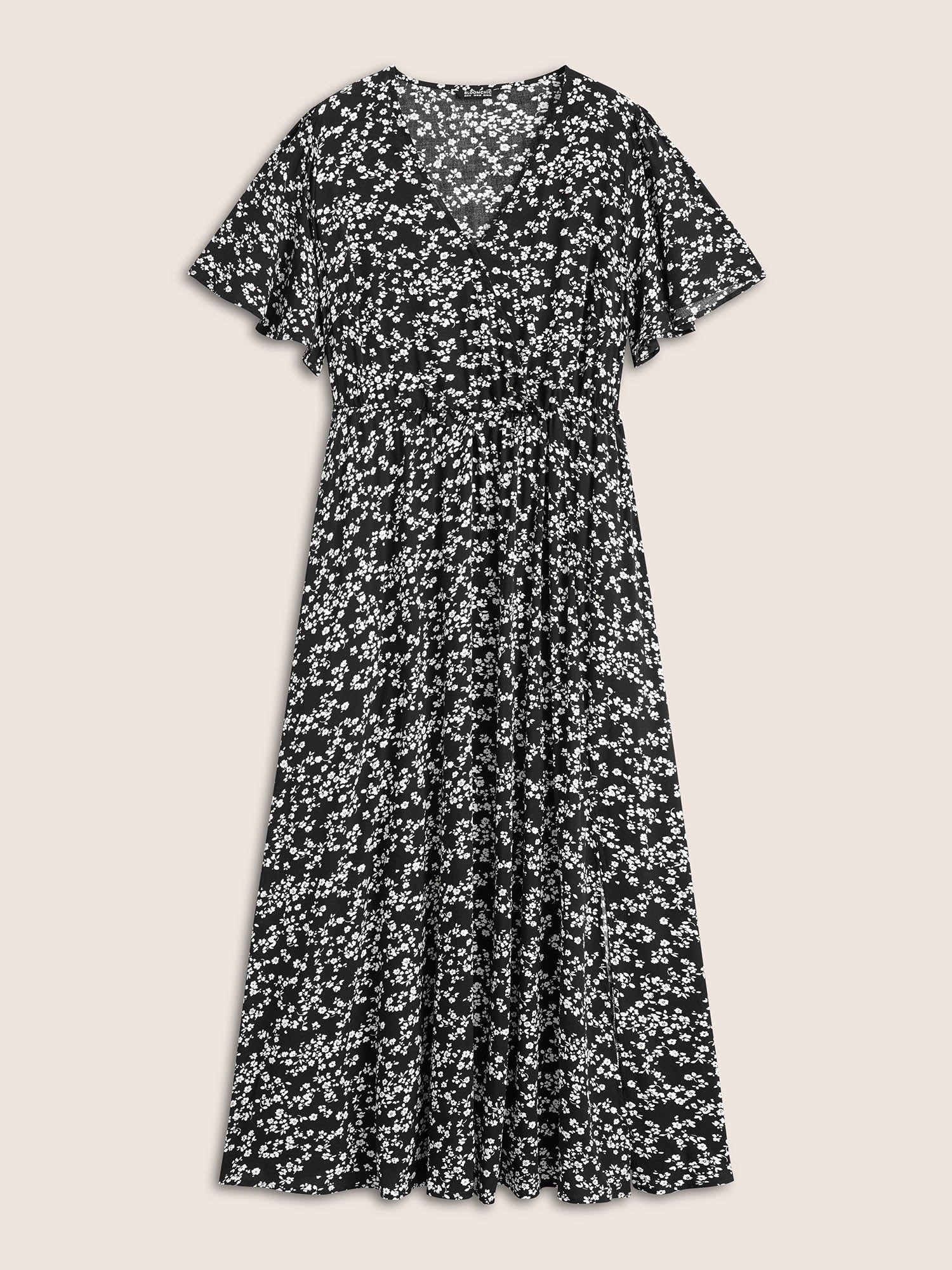 Bloom Dress - Flutter Sleeve Ditsy Floral Pocket Split Maxi Dress - Image 40