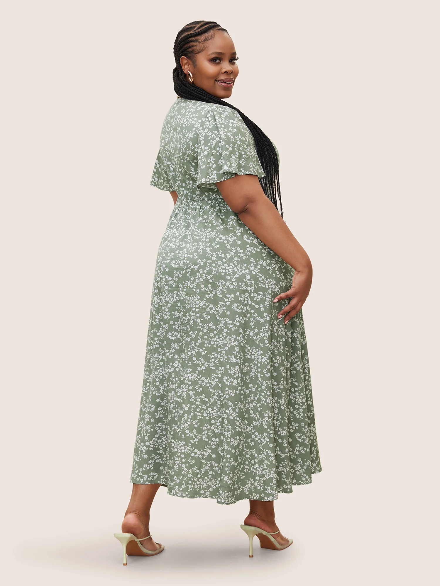 Bloom Dress - Flutter Sleeve Ditsy Floral Pocket Split Maxi Dress - Image 48