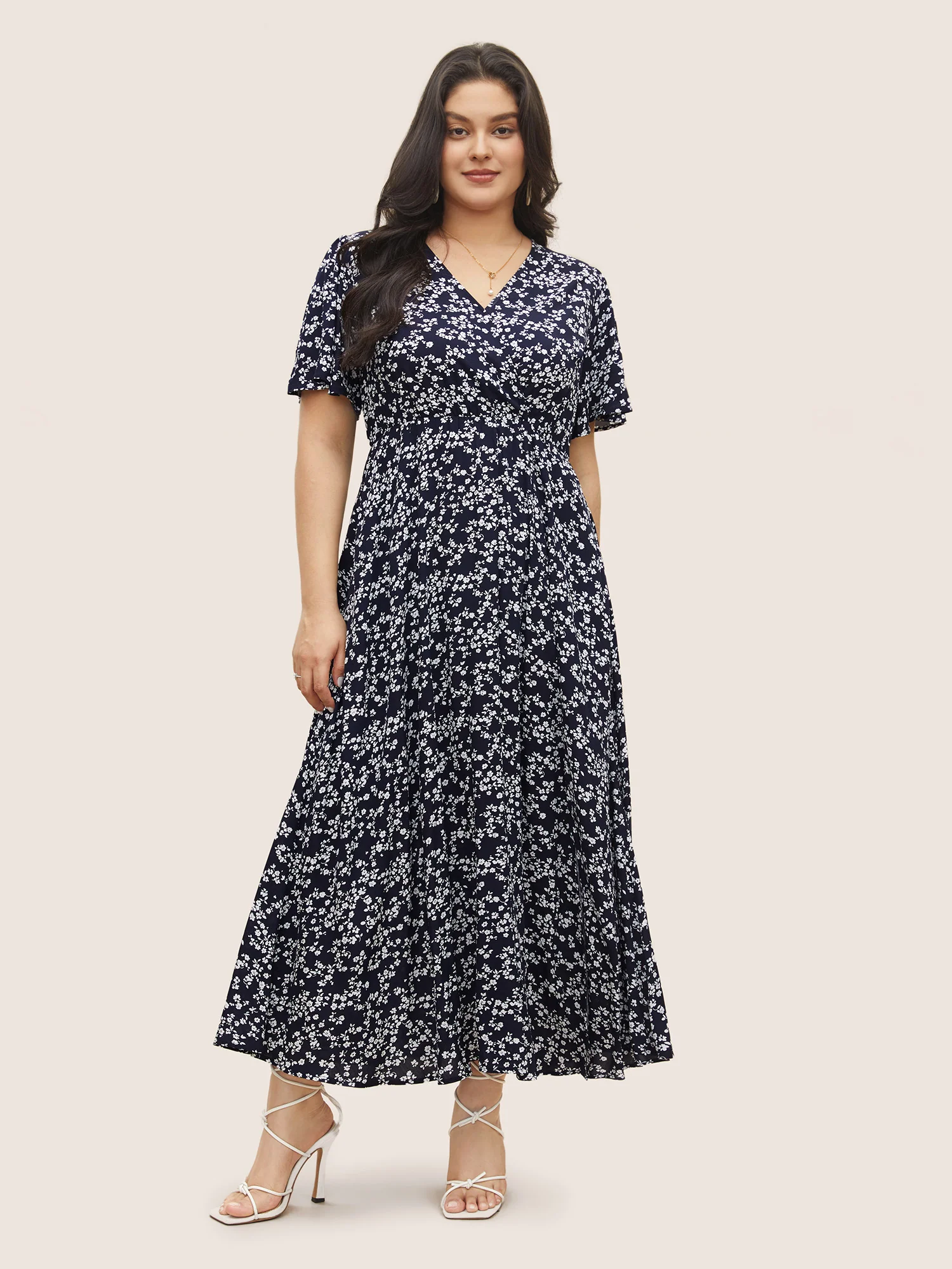 Bloom Dress - Flutter Sleeve Ditsy Floral Pocket Split Maxi Dress - Image 8