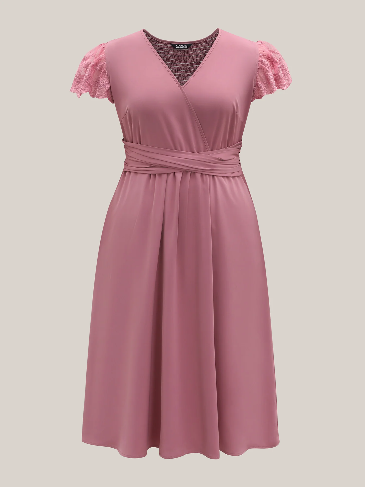 Flutter Sleeve Lace Stretchy Waist Midi Dress - Image 7