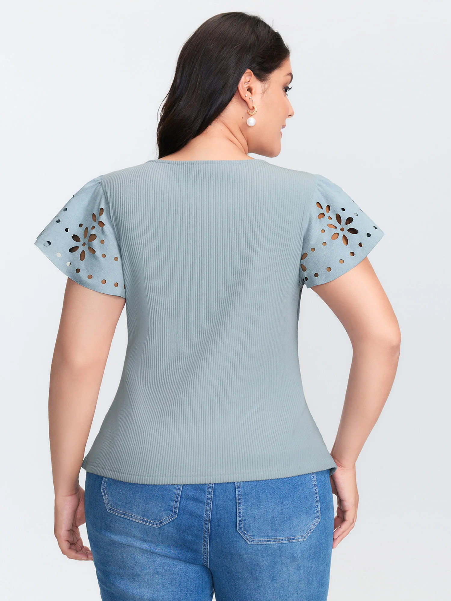 Flutter Sleeve Round Neck Knit Top - Image 4