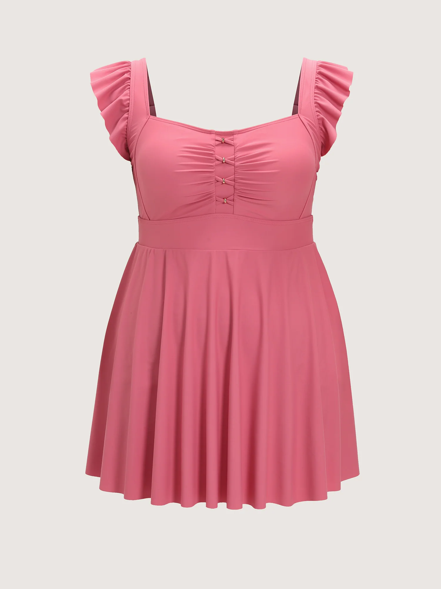 Flutter Sleeve Ruched Swim Dress - Image 7