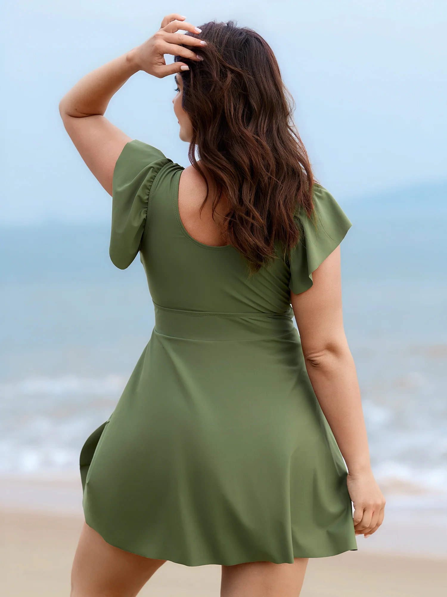 Flutter Sleeve Twist Front Button Swim Dress - Image 5
