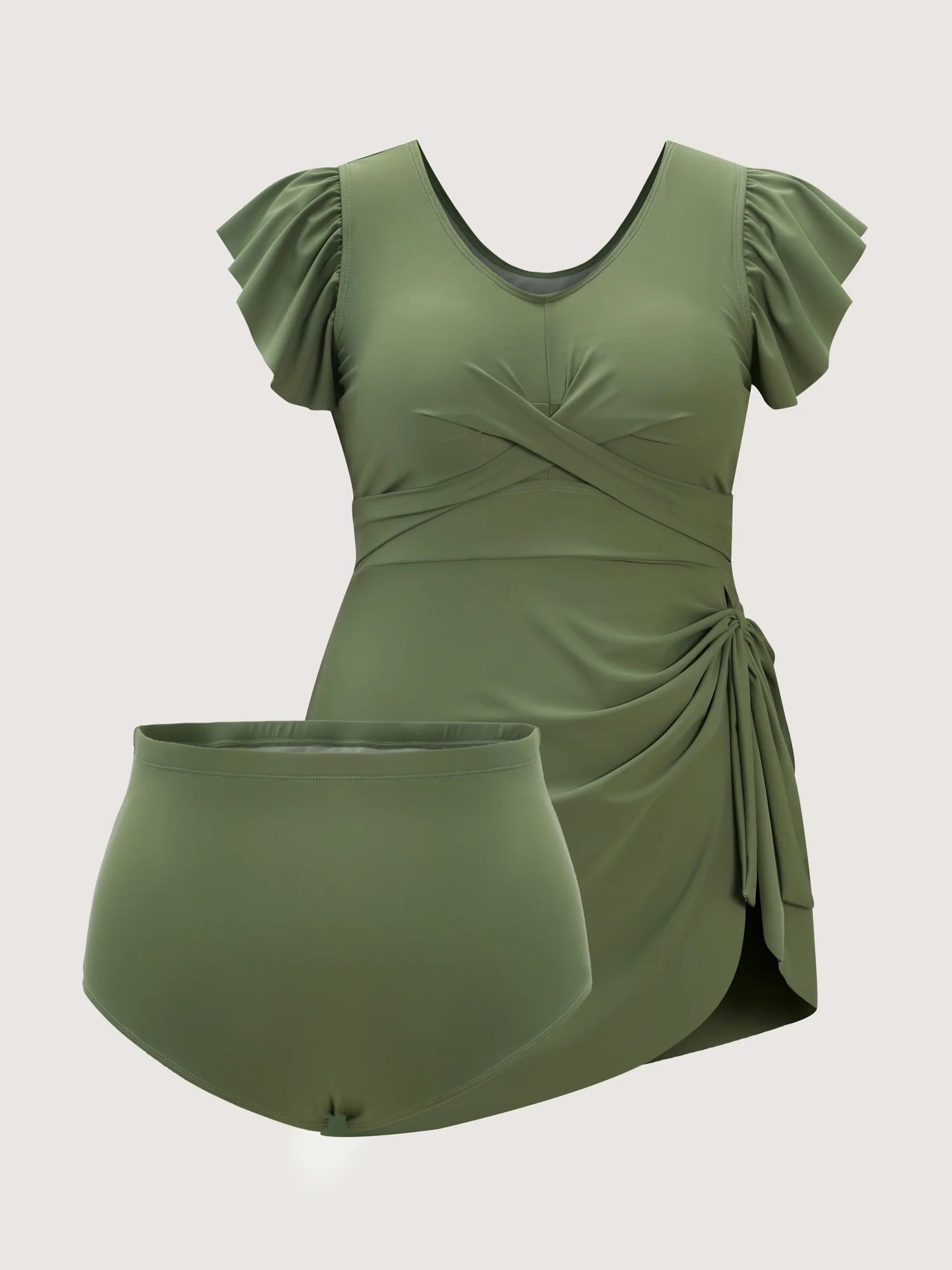 Flutter Sleeve Twist Front Button Swim Dress - Image 6