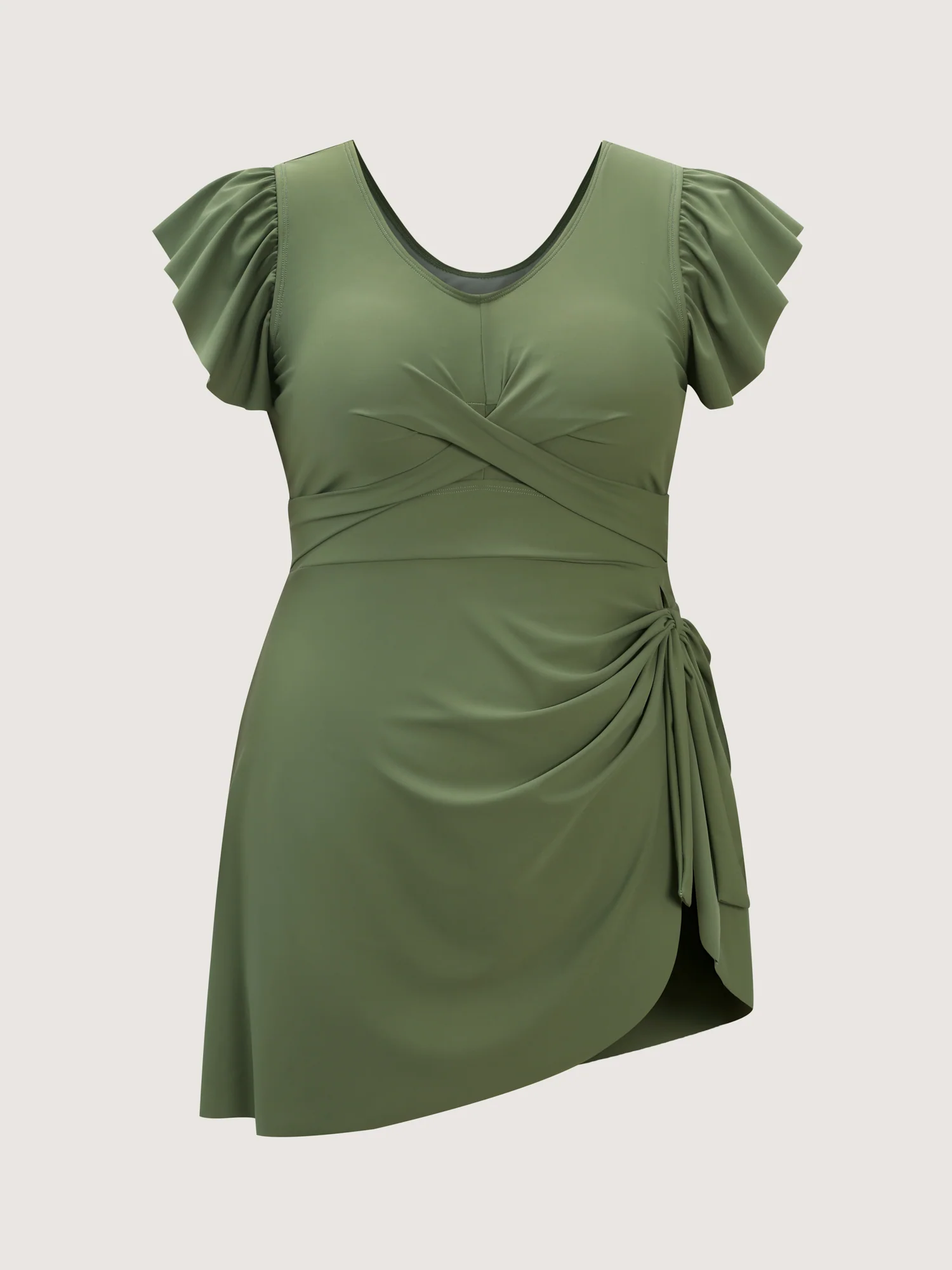 Flutter Sleeve Twist Front Button Swim Dress - Image 7