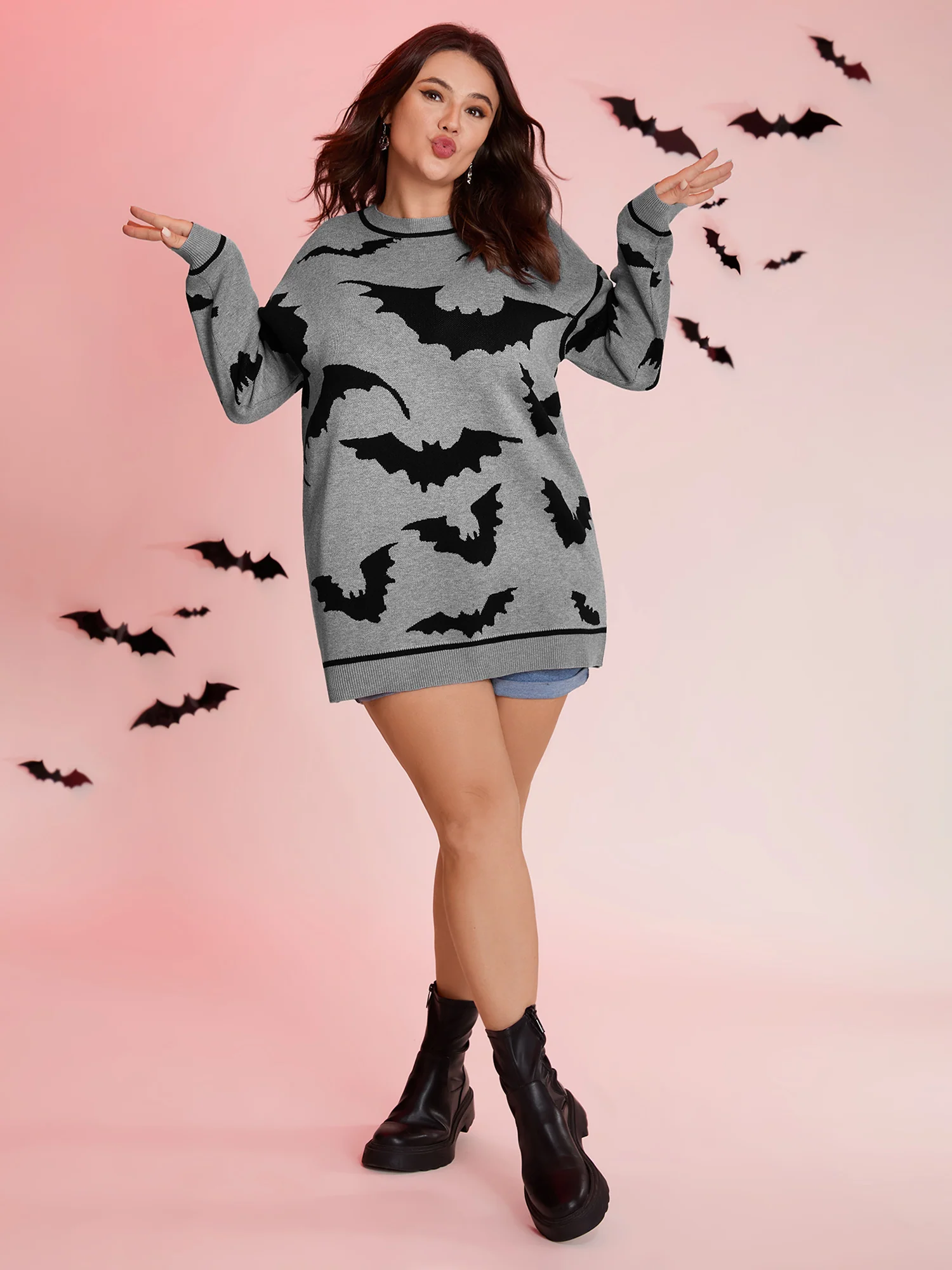 Flying Bats Pattern Crew Neck Pullover - Image 2