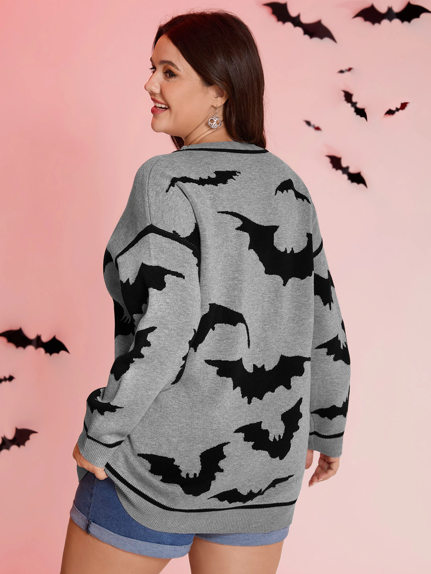 Flying Bats Pattern Crew Neck Pullover - Image 4