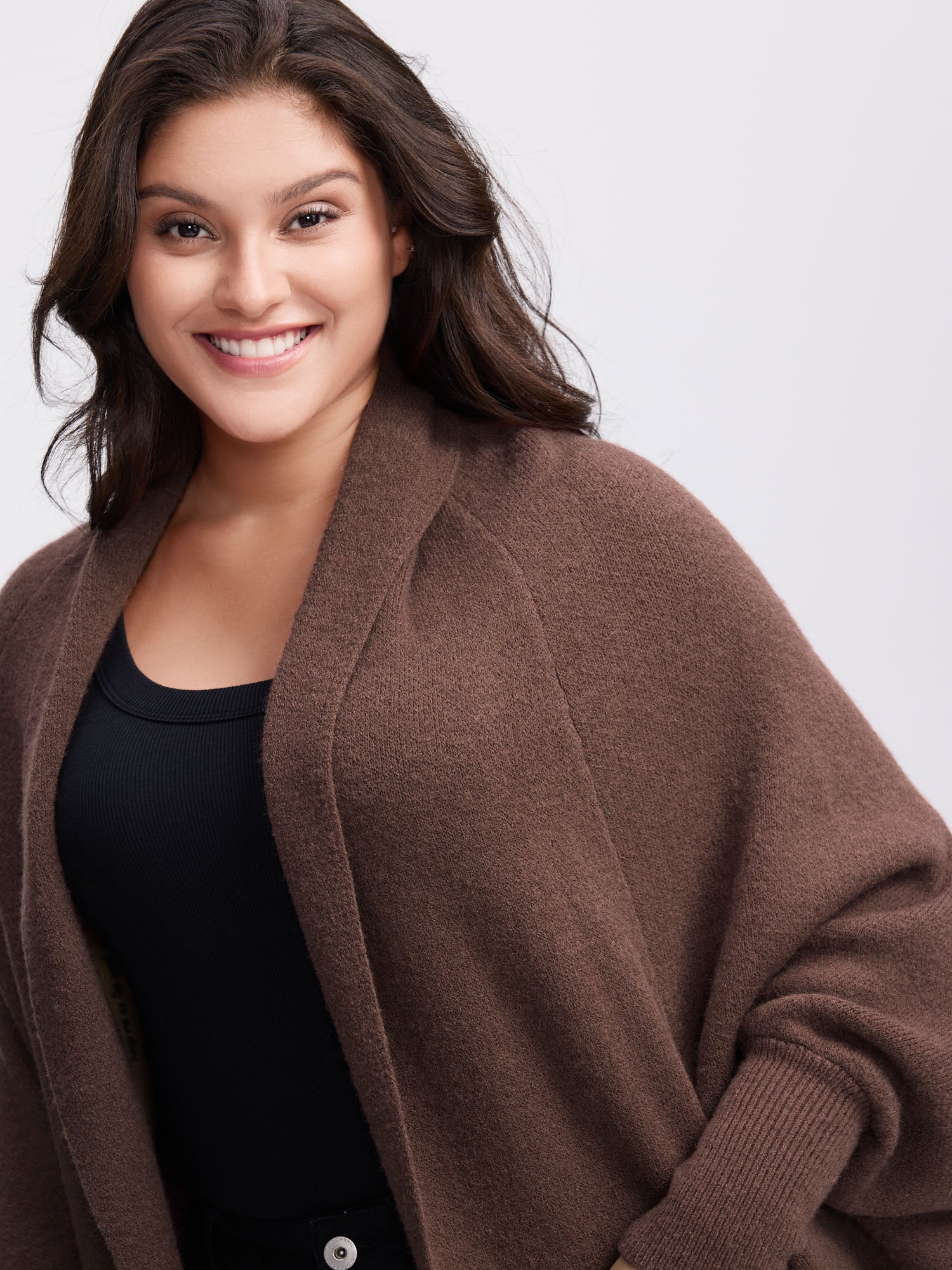 Folded Collar Dolman Sleeve Knit Cardigan - Image 2