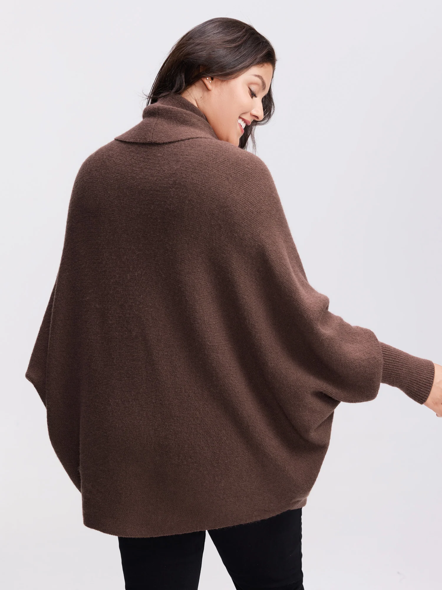 Folded Collar Dolman Sleeve Knit Cardigan - Image 4