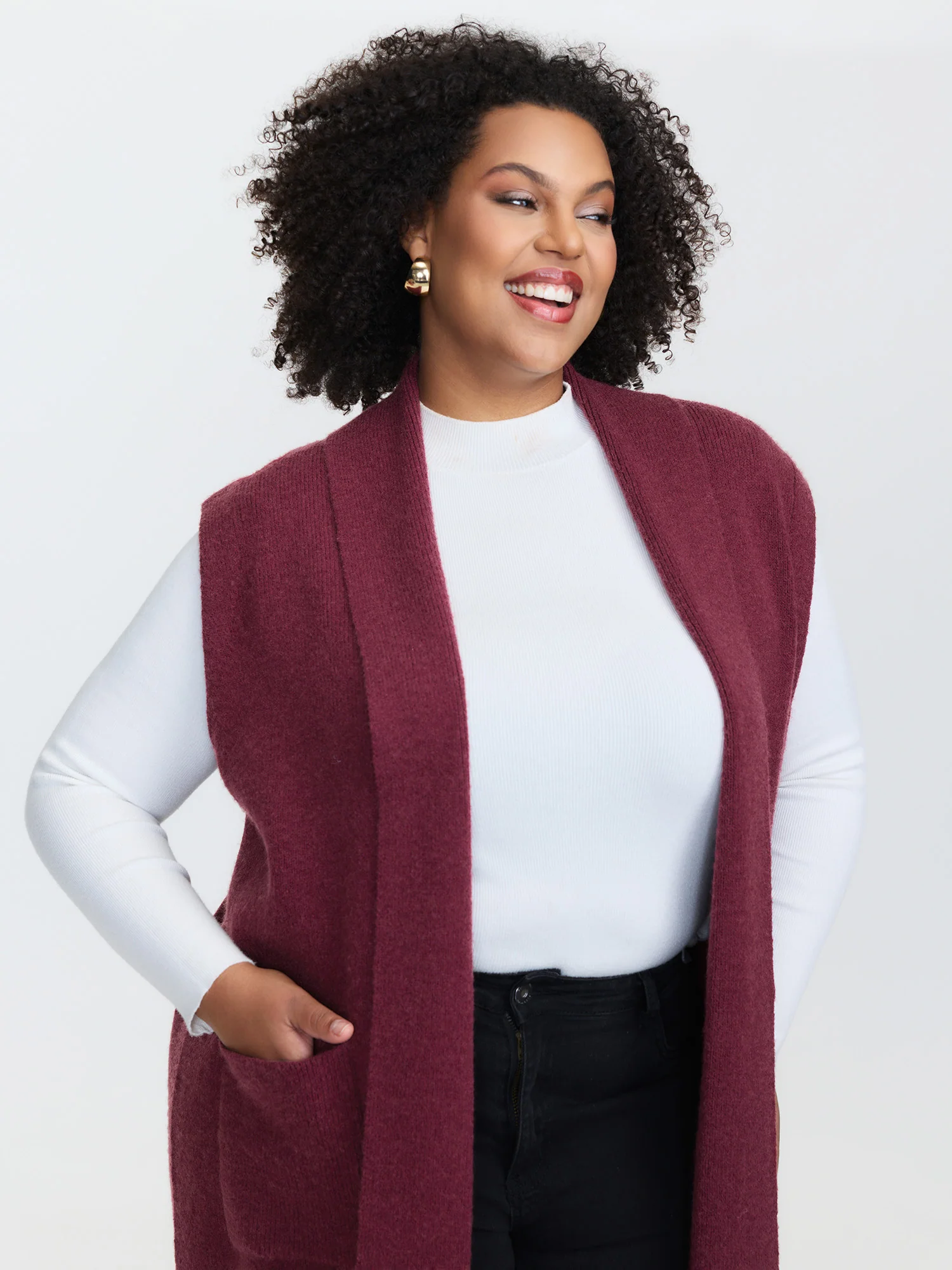 Folded Collar Open-Front Knit Cardigan - Image 2