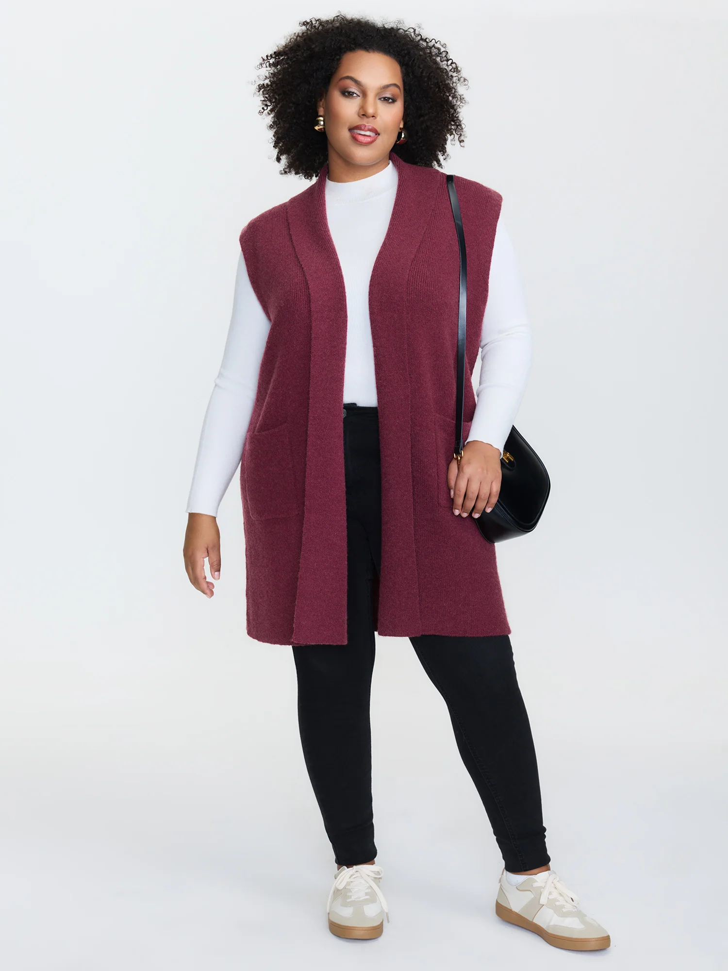 Folded Collar Open-Front Knit Cardigan - Image 3
