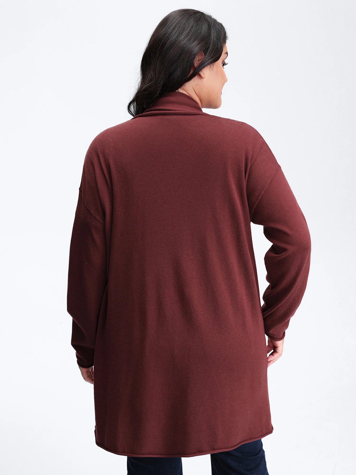 Supersoft Folded Collar Pocket Open-Front Knit Cardigan - Image 4