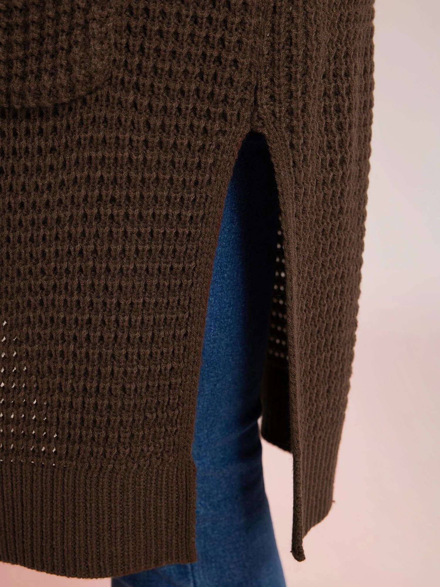 Folded Collar Pockets Slit Knit Cardigan - Image 4