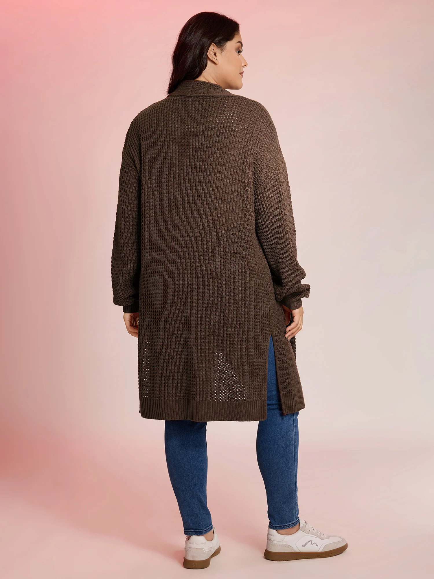 Folded Collar Pockets Slit Knit Cardigan - Image 5