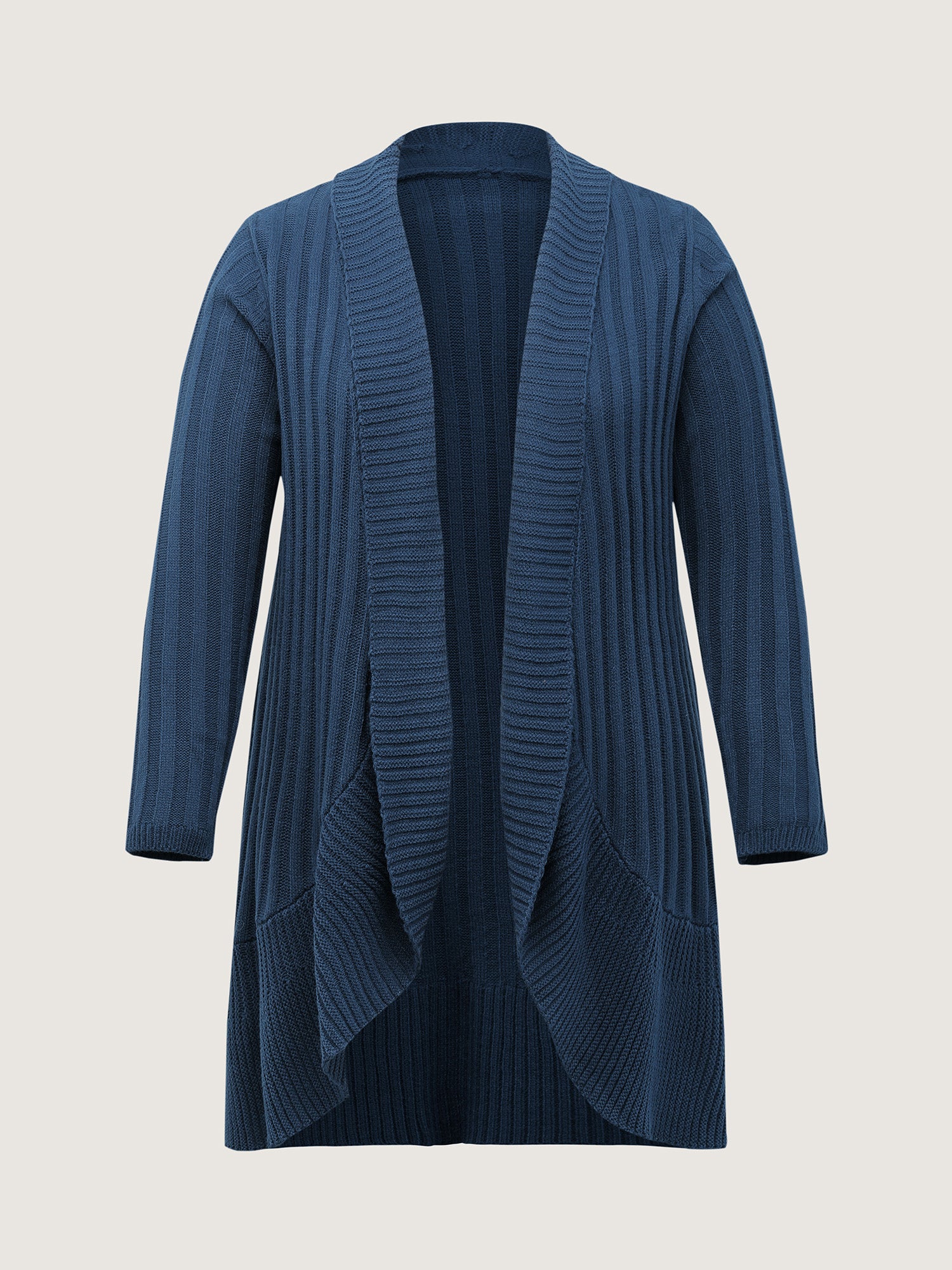 Folded Collar Ribbed Curvy Knit Cardigan - Image 7